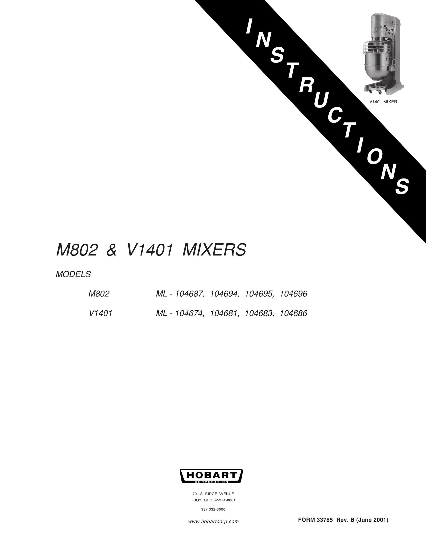 Hobart V1401 Mixer User Manual