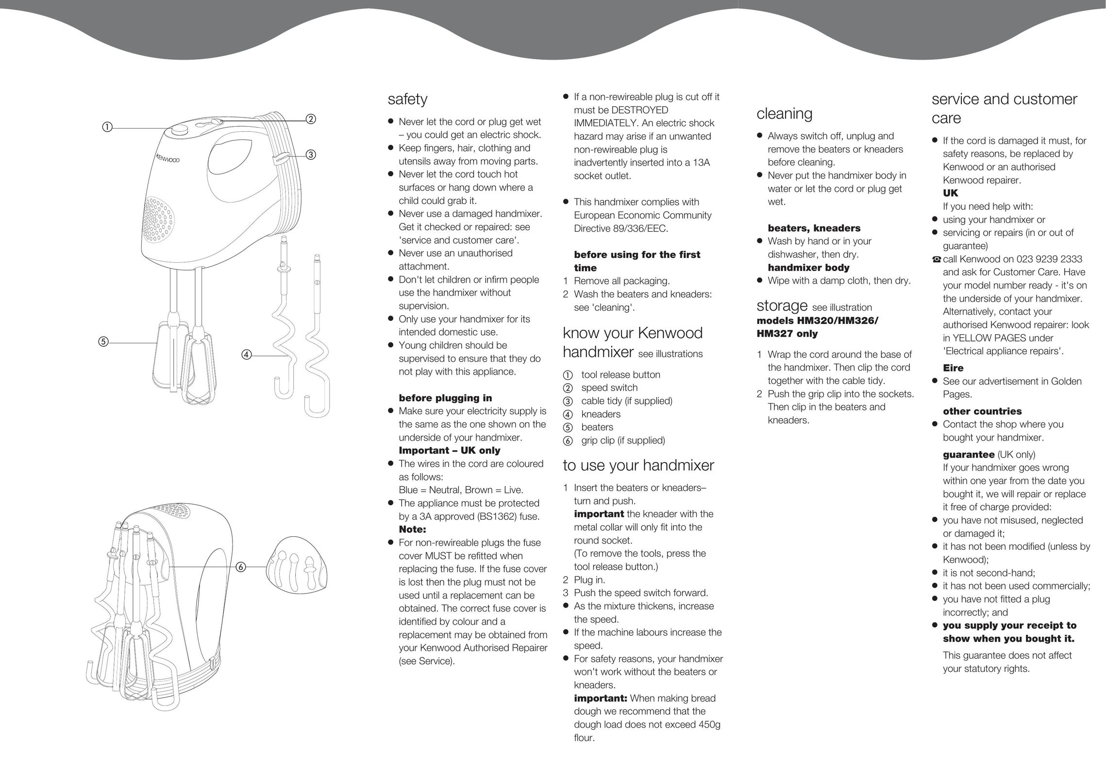 Kenwood HM320 Mixer User Manual