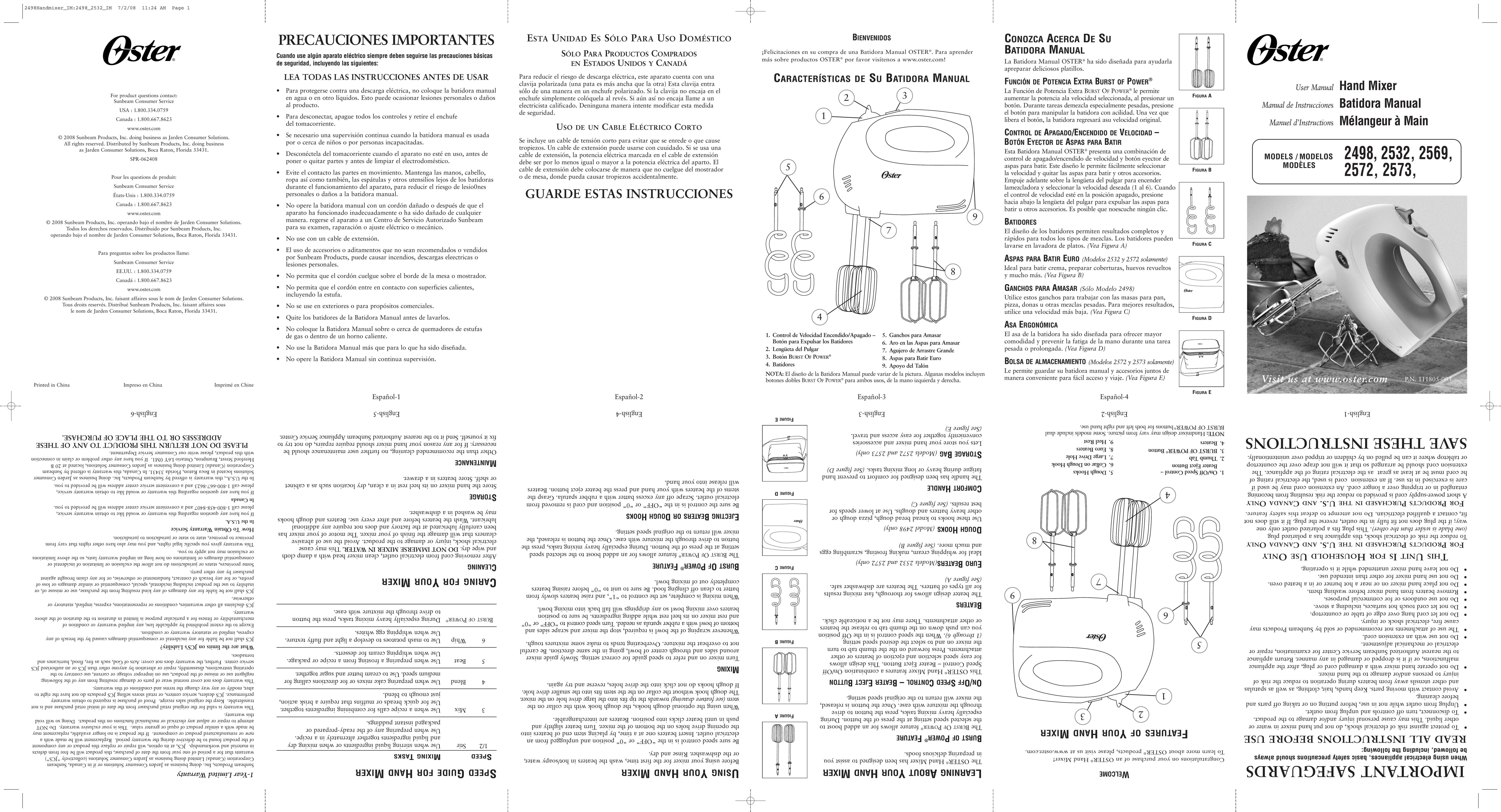 Oster 2573 Mixer User Manual