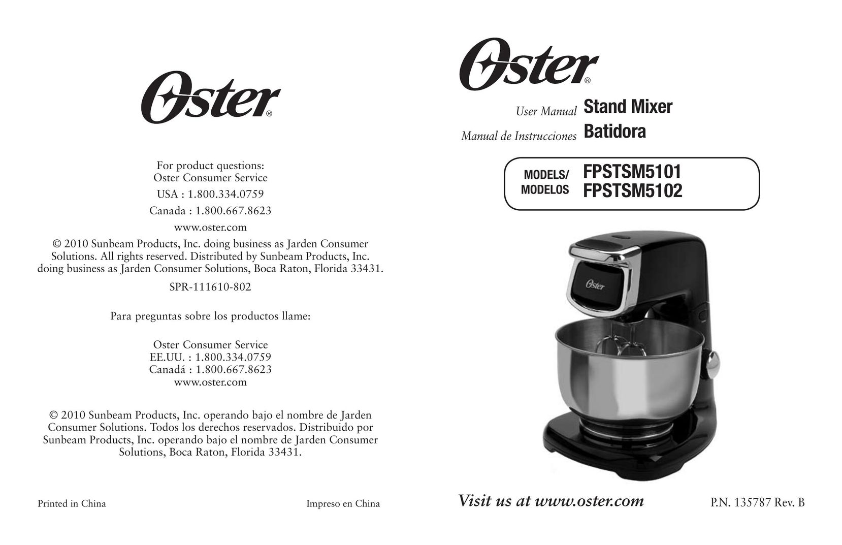 Oster FPSTSM5102 Mixer User Manual