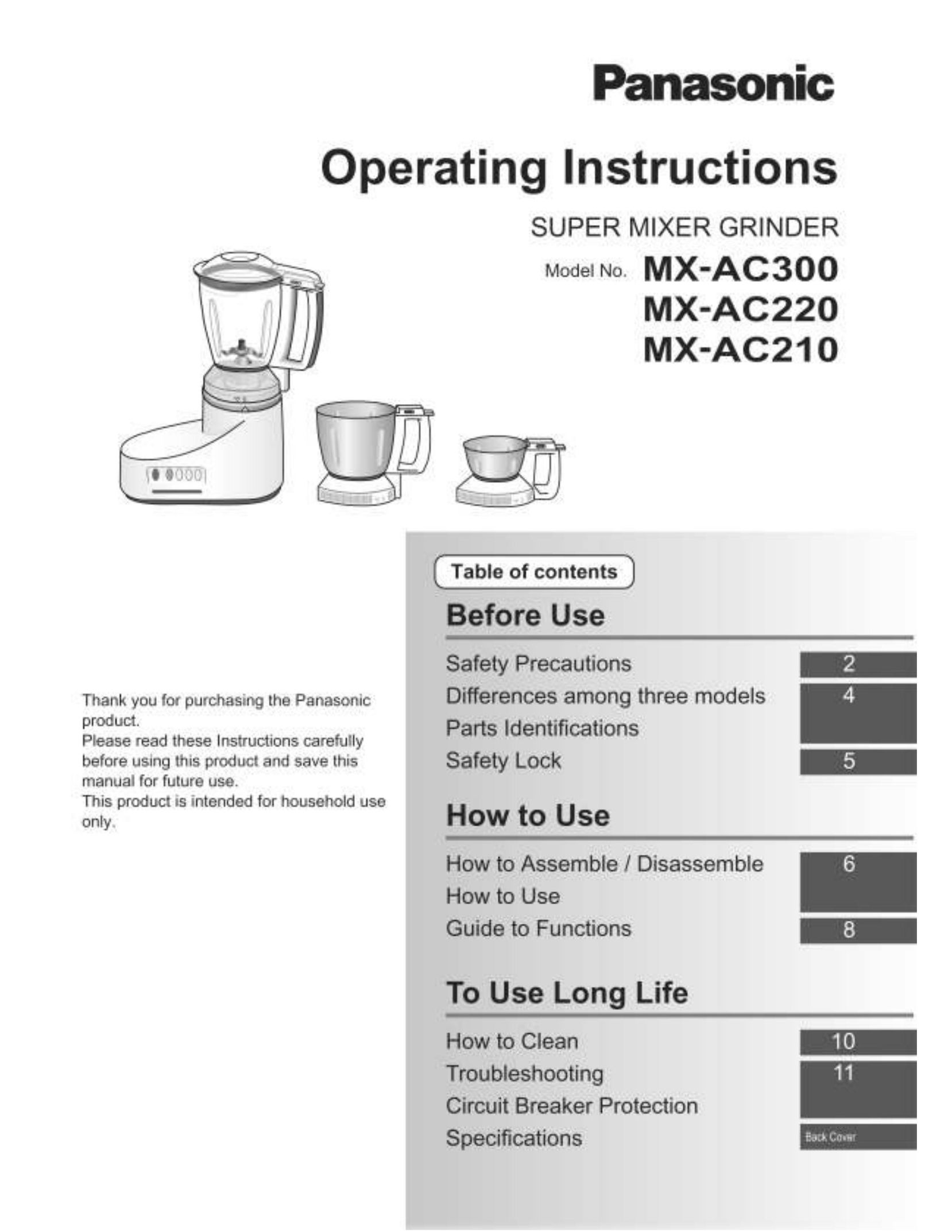 Panasonic MX-AC220. MX-AC210 Mixer User Manual