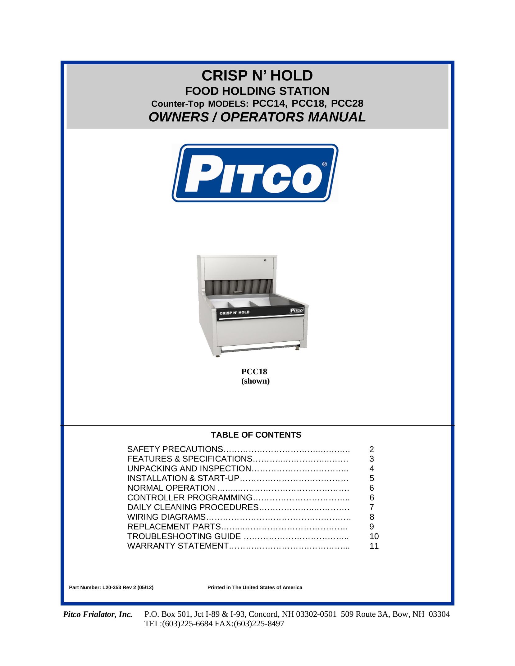 Pitco Frialator PCC18 Mixer User Manual