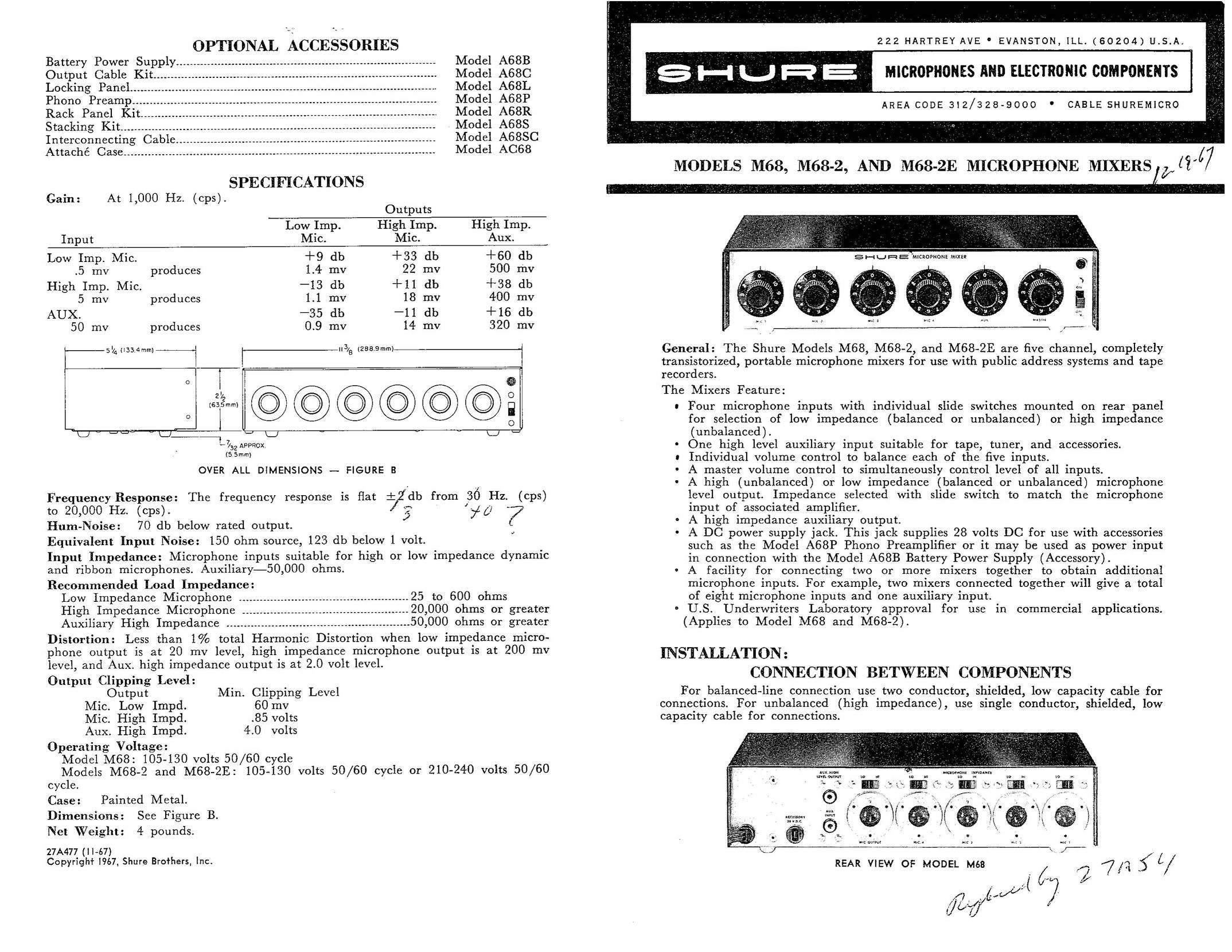 Shure A68SC Mixer User Manual