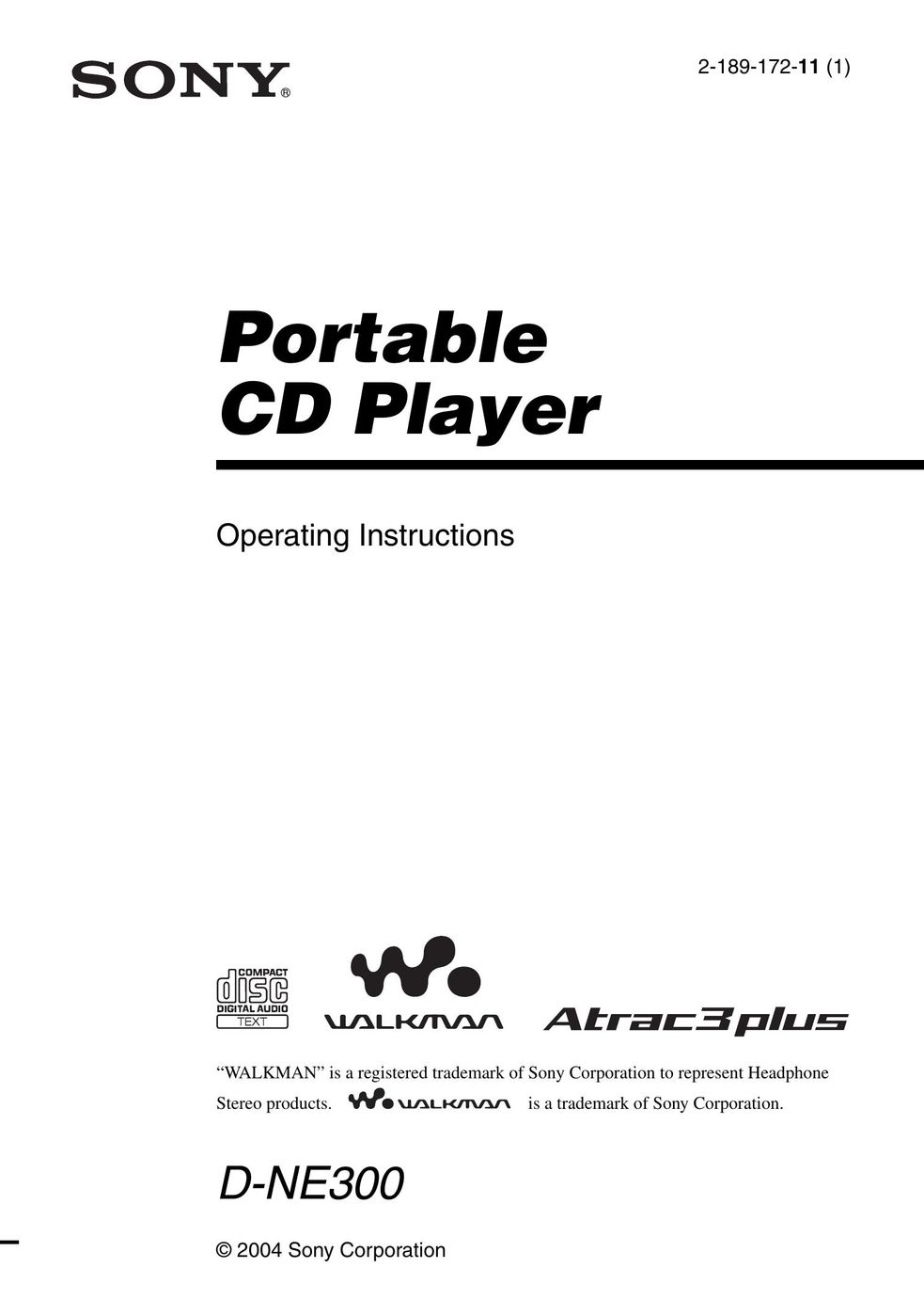 Sony D-NE300 Mixer User Manual