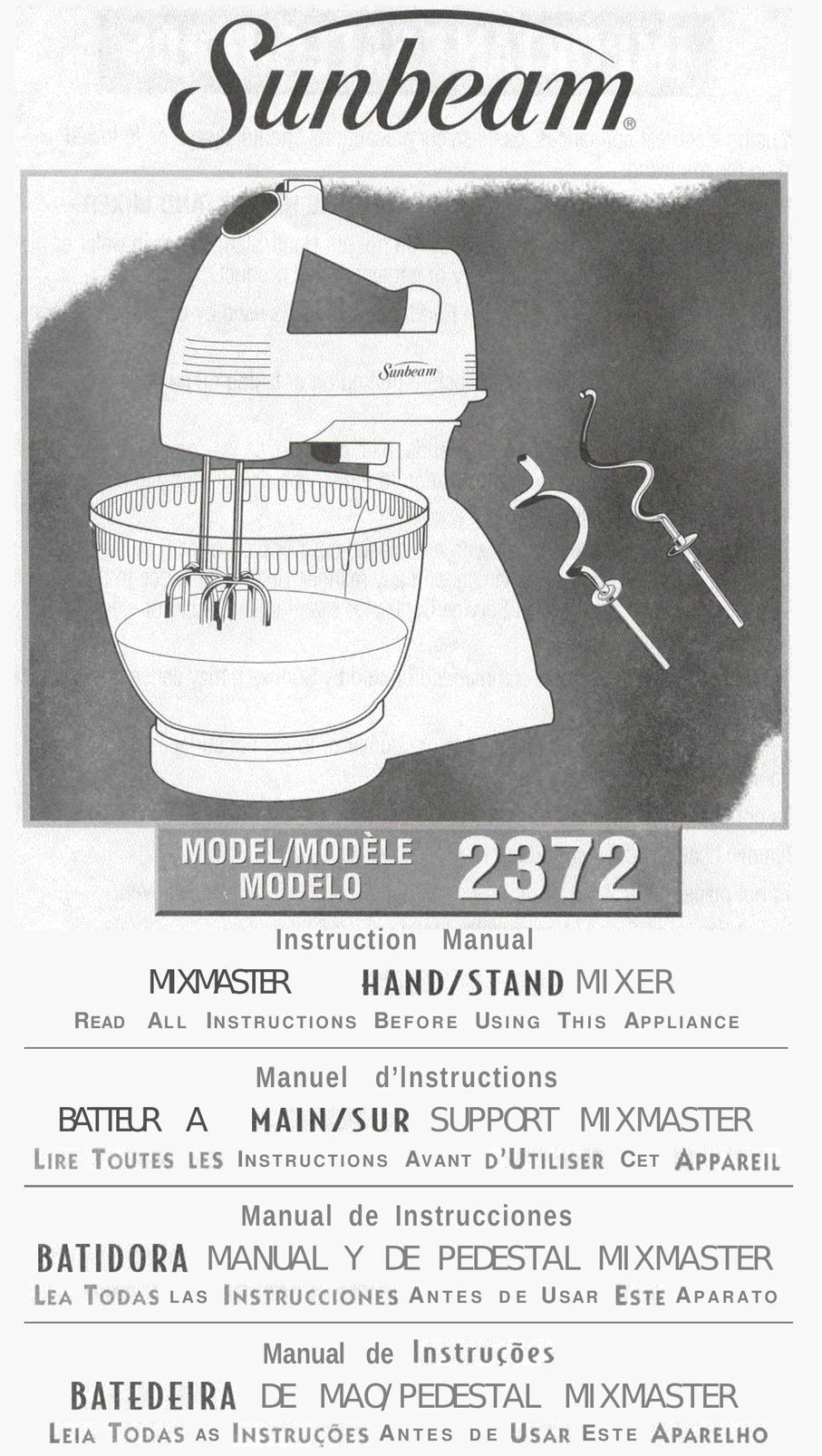 Sunbeam 2372 Mixer User Manual