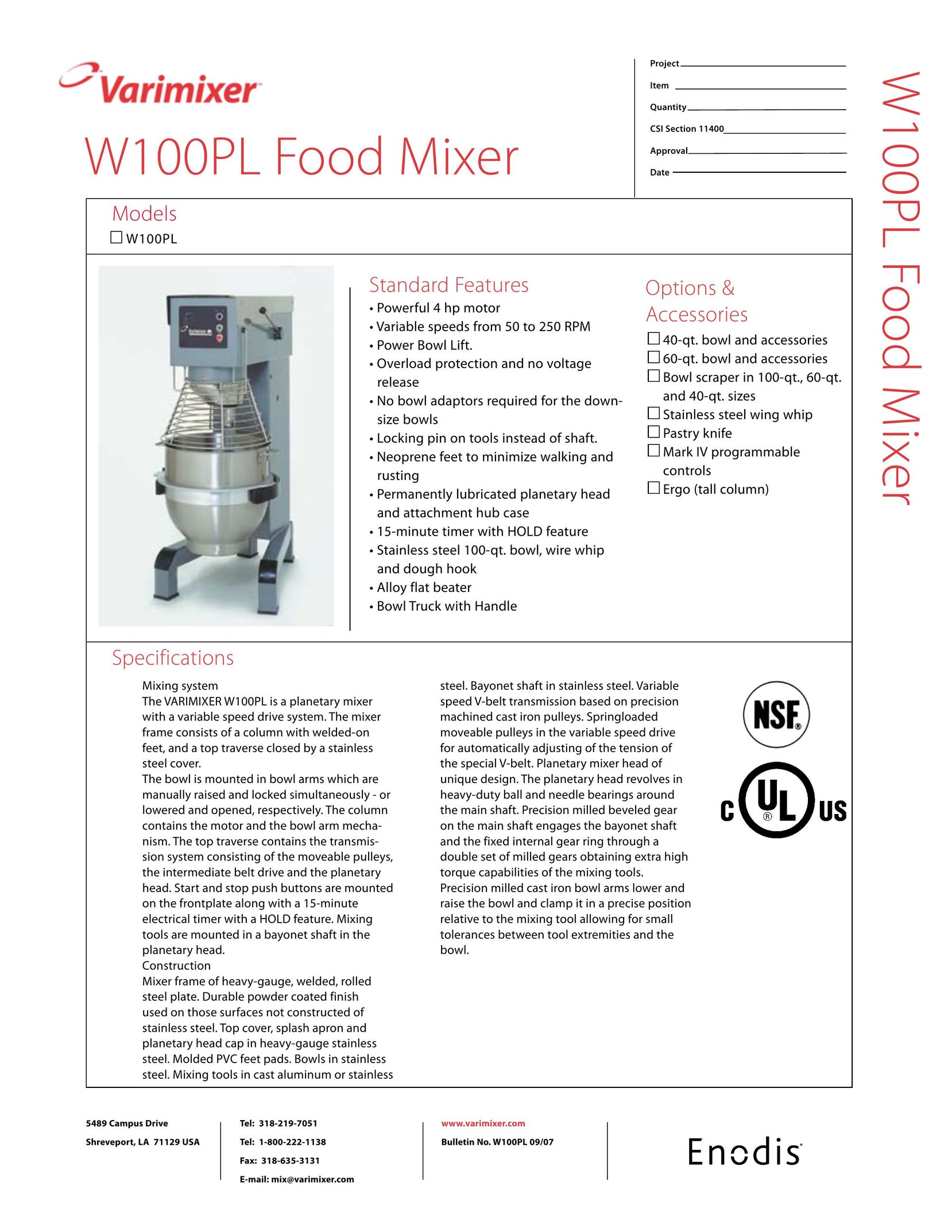 Varimixer W100PL Mixer User Manual