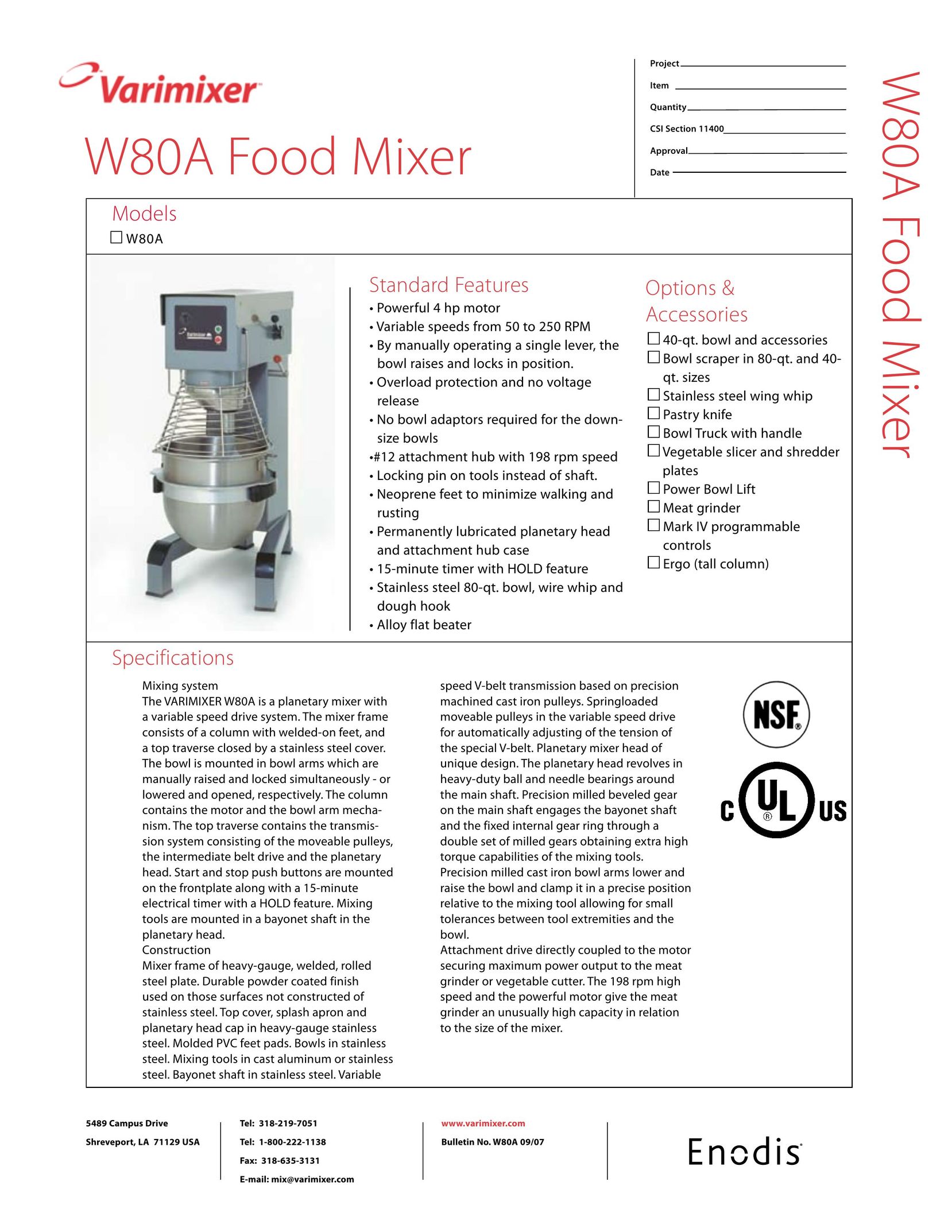 Varimixer W80A Mixer User Manual