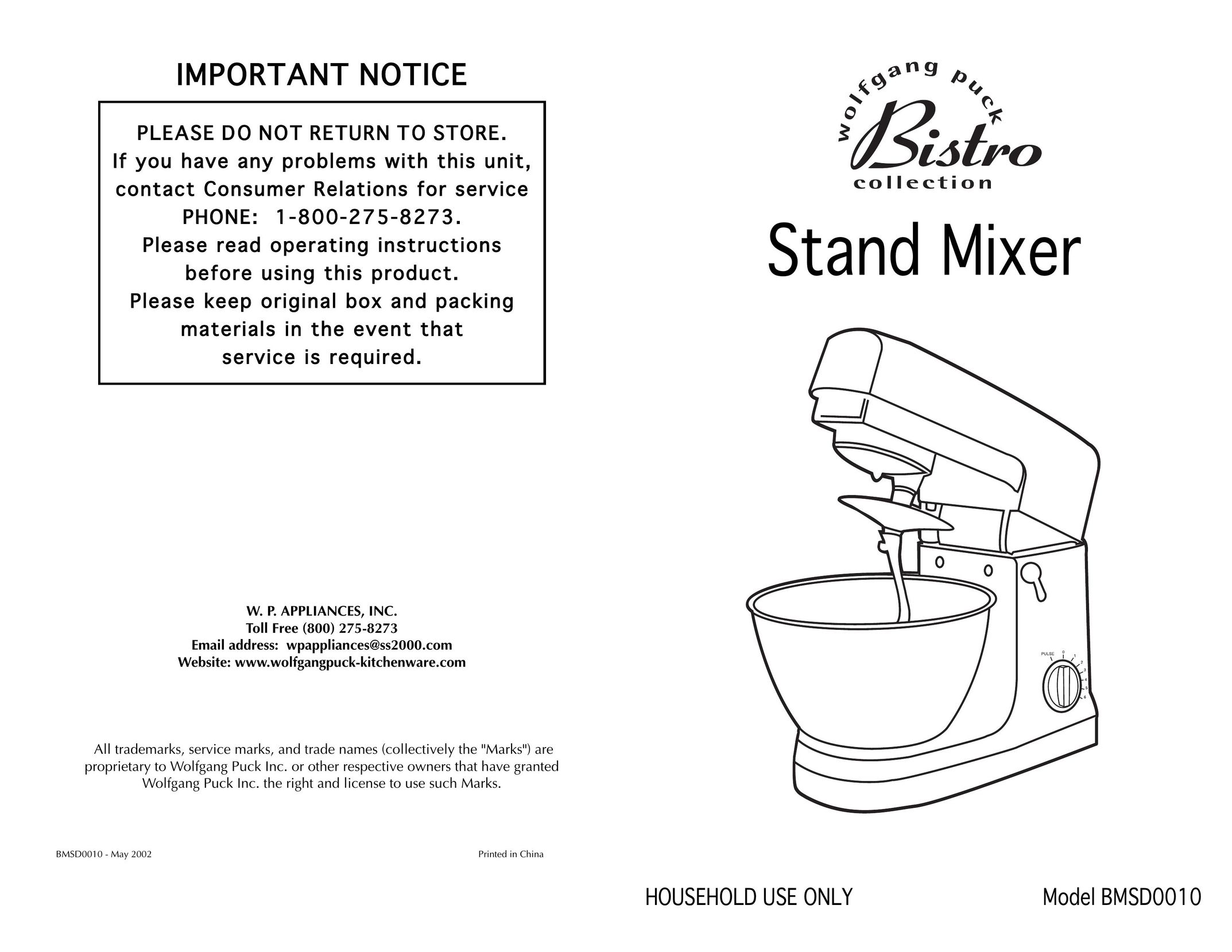 Wolfgang Puck BMSD0010 Mixer User Manual