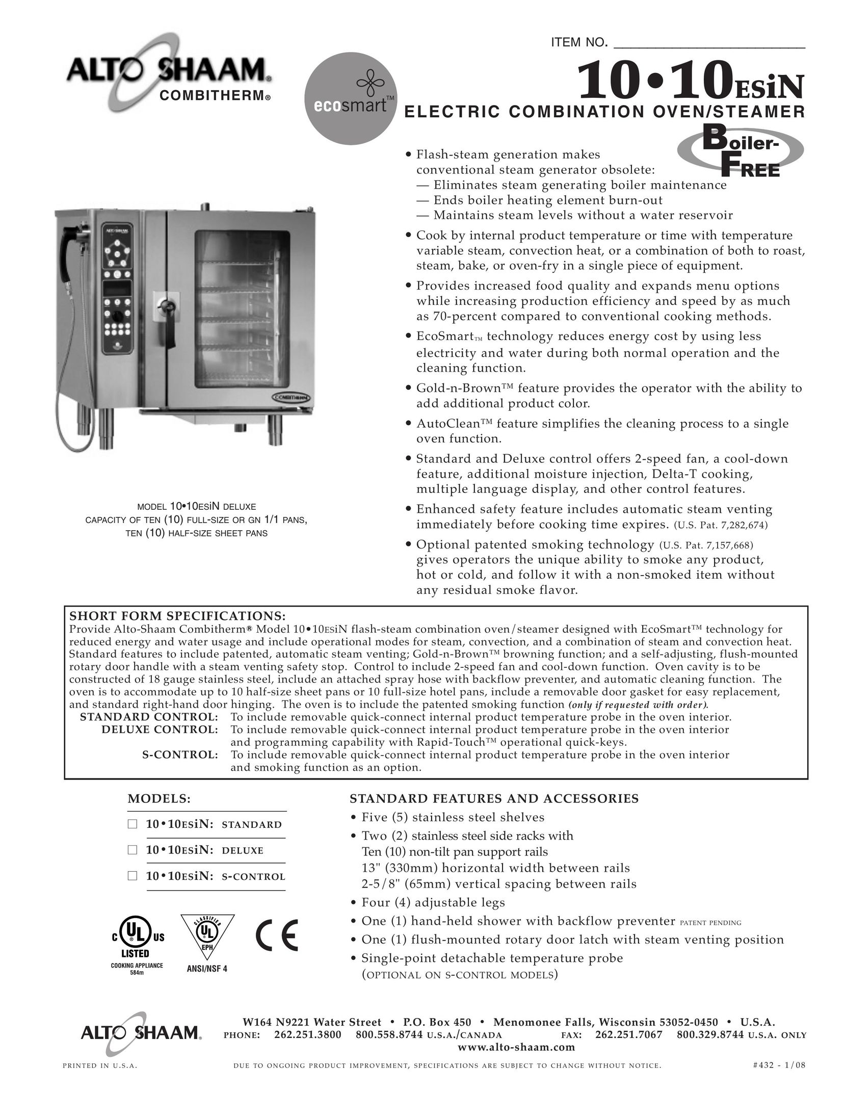 Alto-Shaam 10-10ESiN Oven User Manual