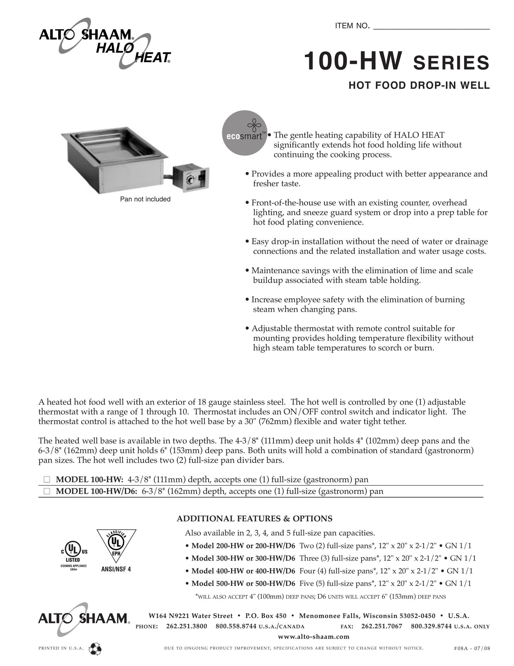 Alto-Shaam 100-HW SERIES Oven User Manual