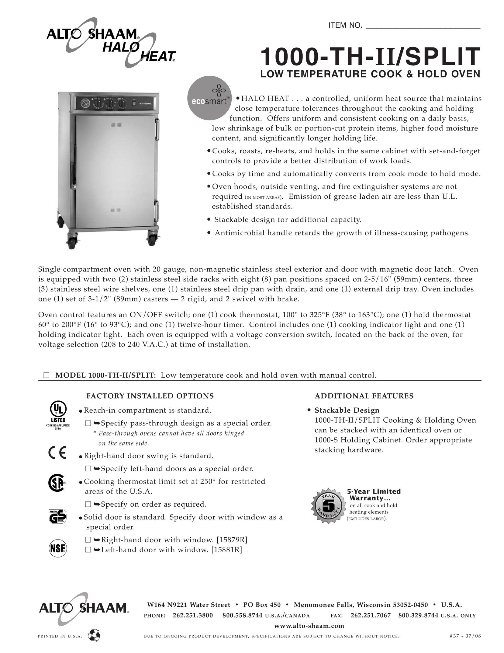 Alto-Shaam 1000-TH-II/Spilt Oven User Manual