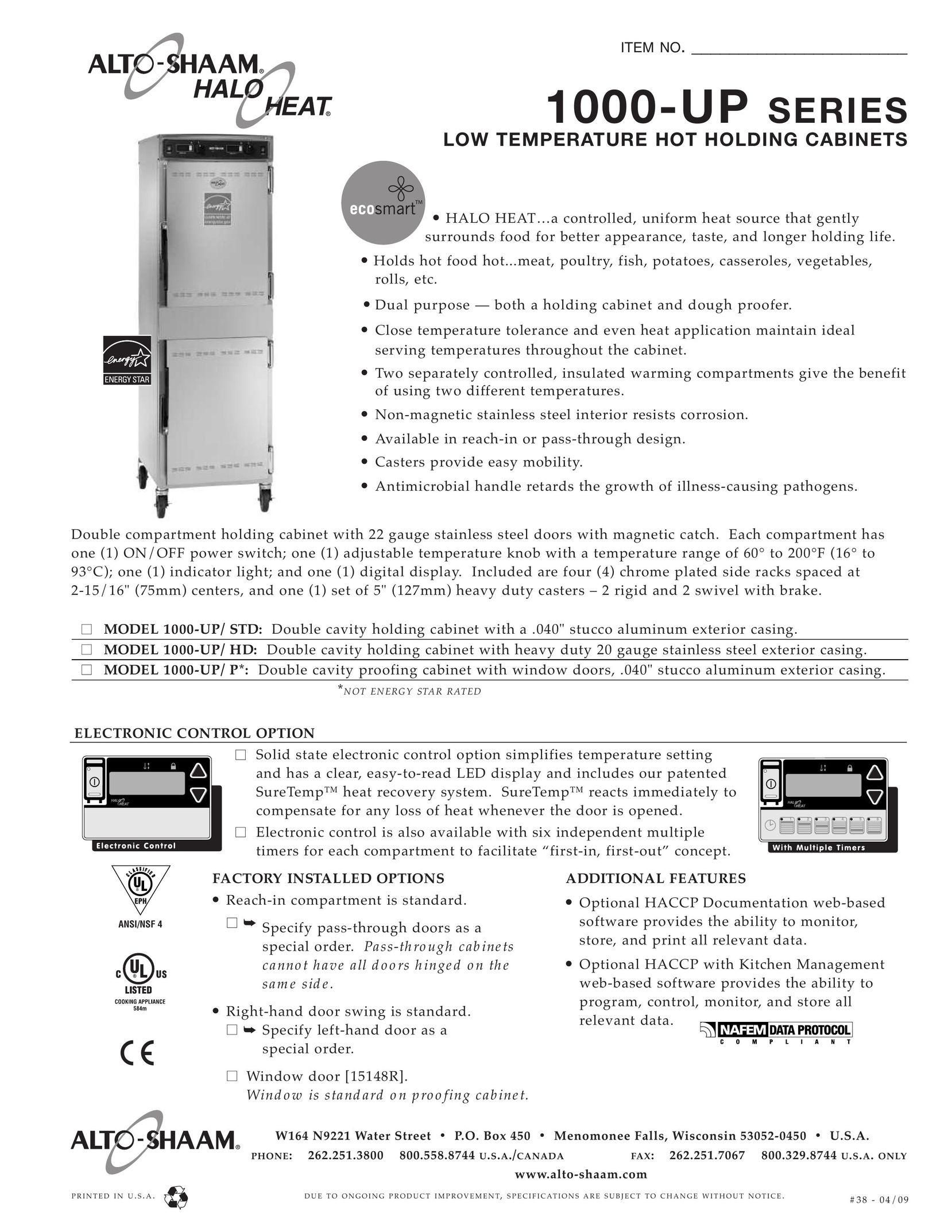 Alto-Shaam 1000-UP/ STD Oven User Manual