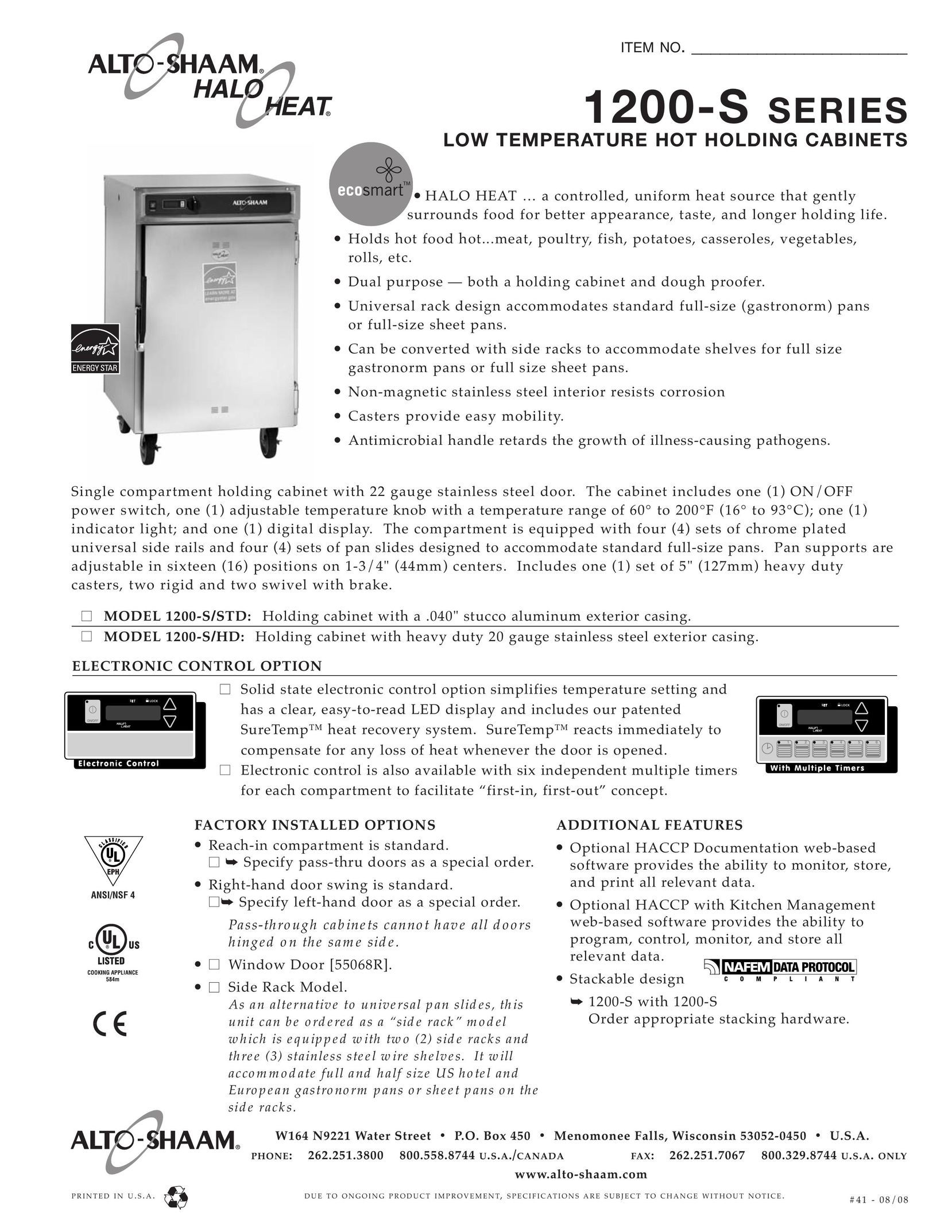 Alto-Shaam 1200-S/STD Oven User Manual
