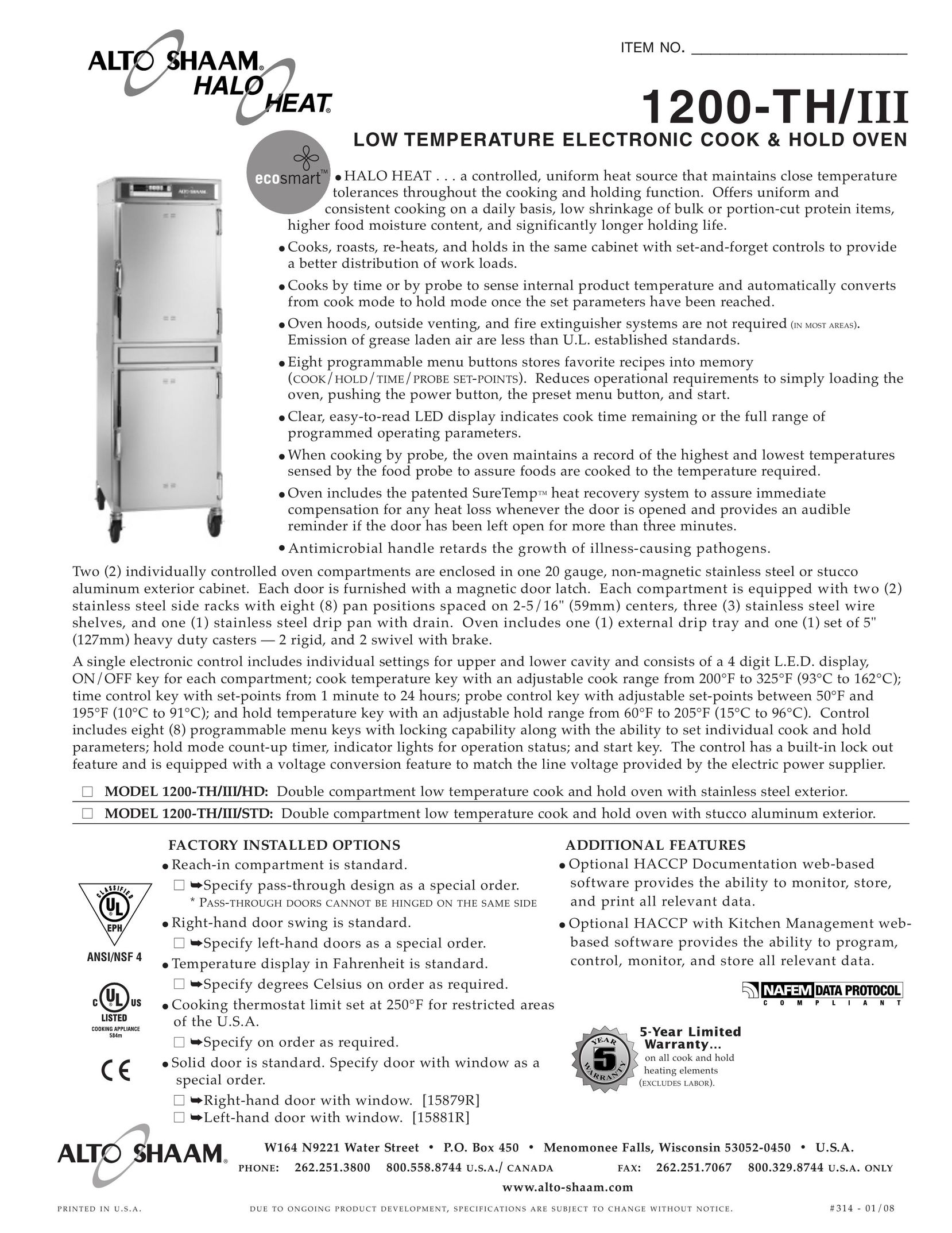 Alto-Shaam 1200-TH/III/STD Oven User Manual