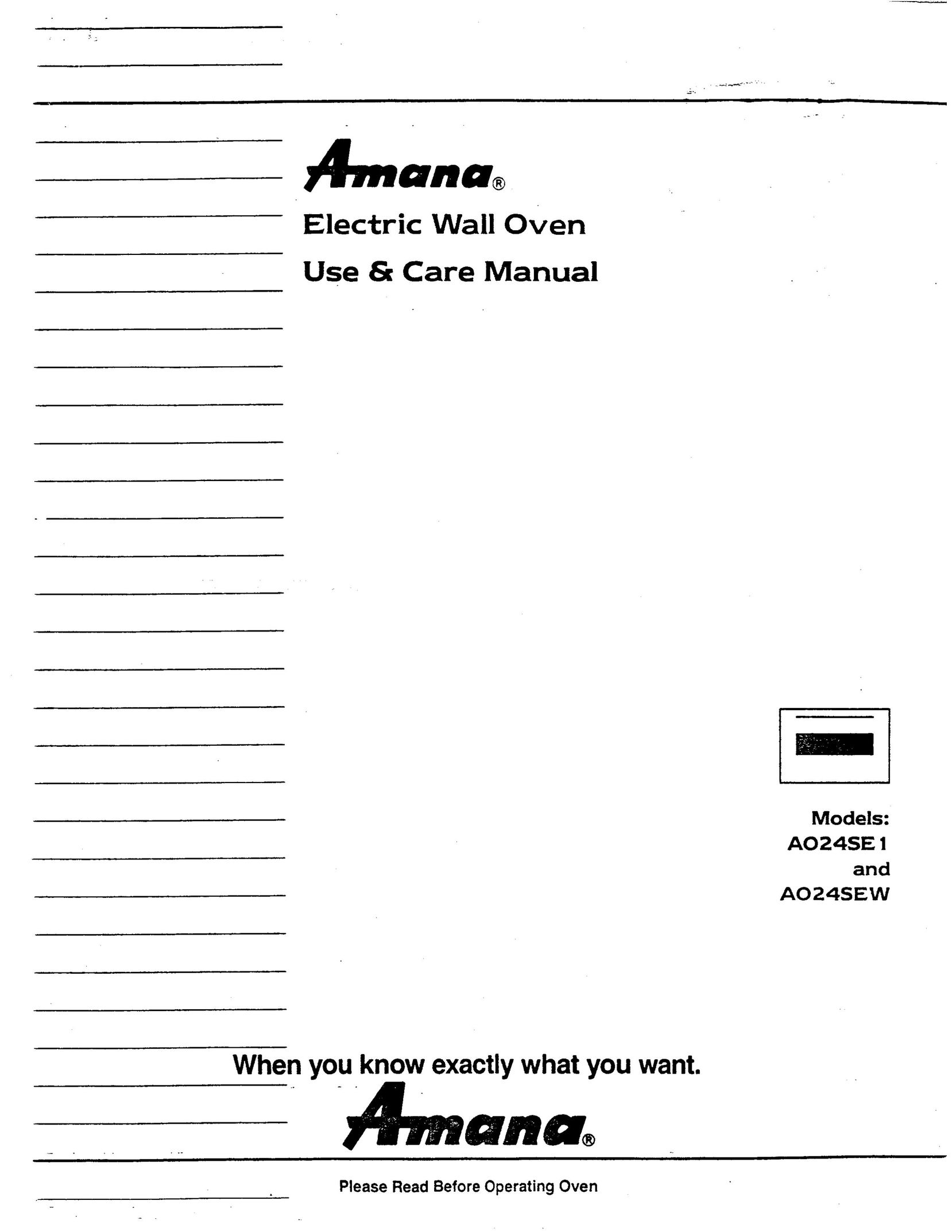 Amana A024SE1 Oven User Manual