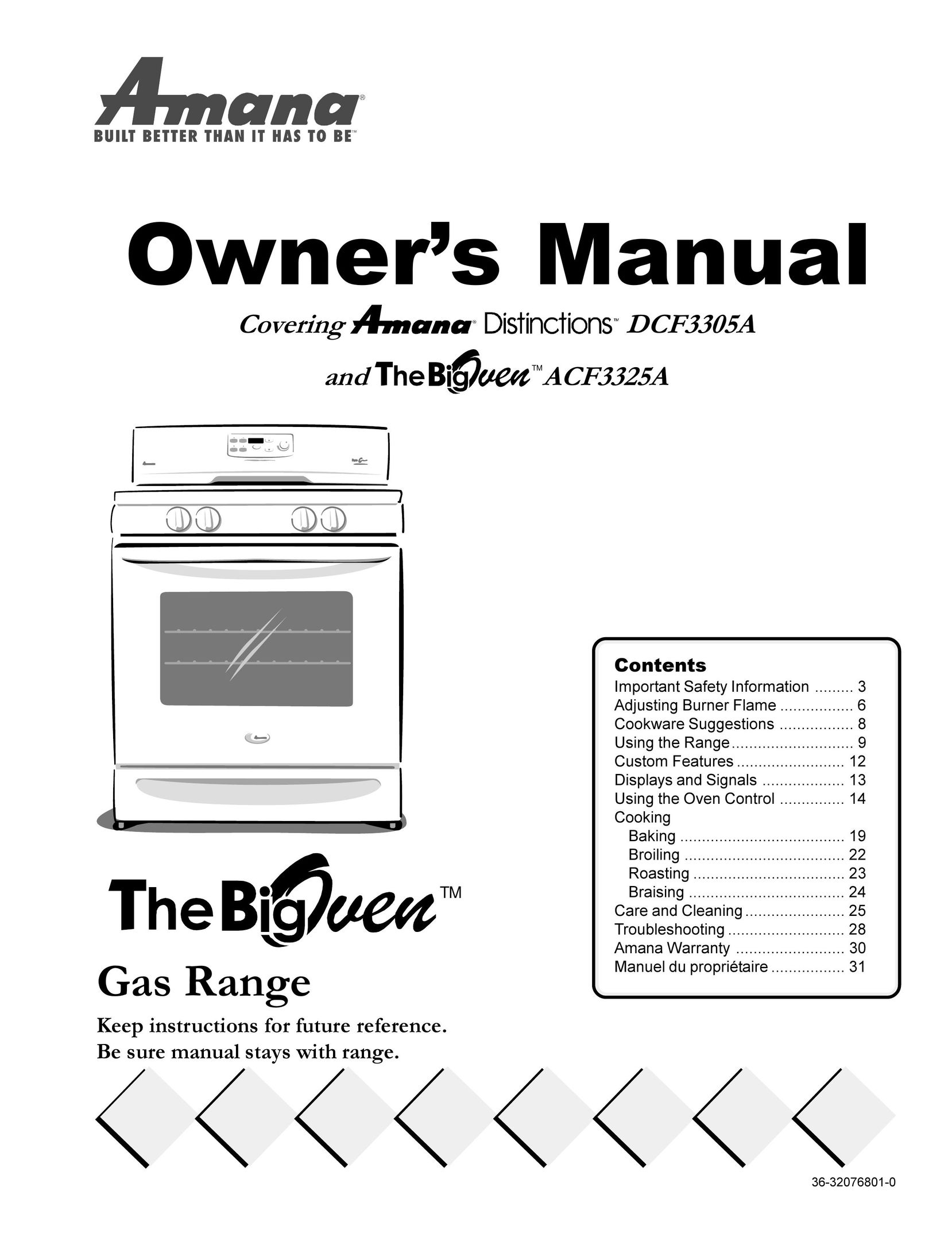 Amana ACF3325A Oven User Manual