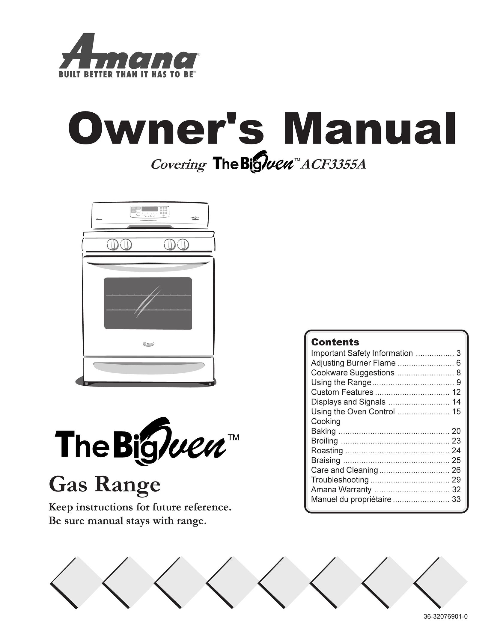 Amana ACF3355A Oven User Manual