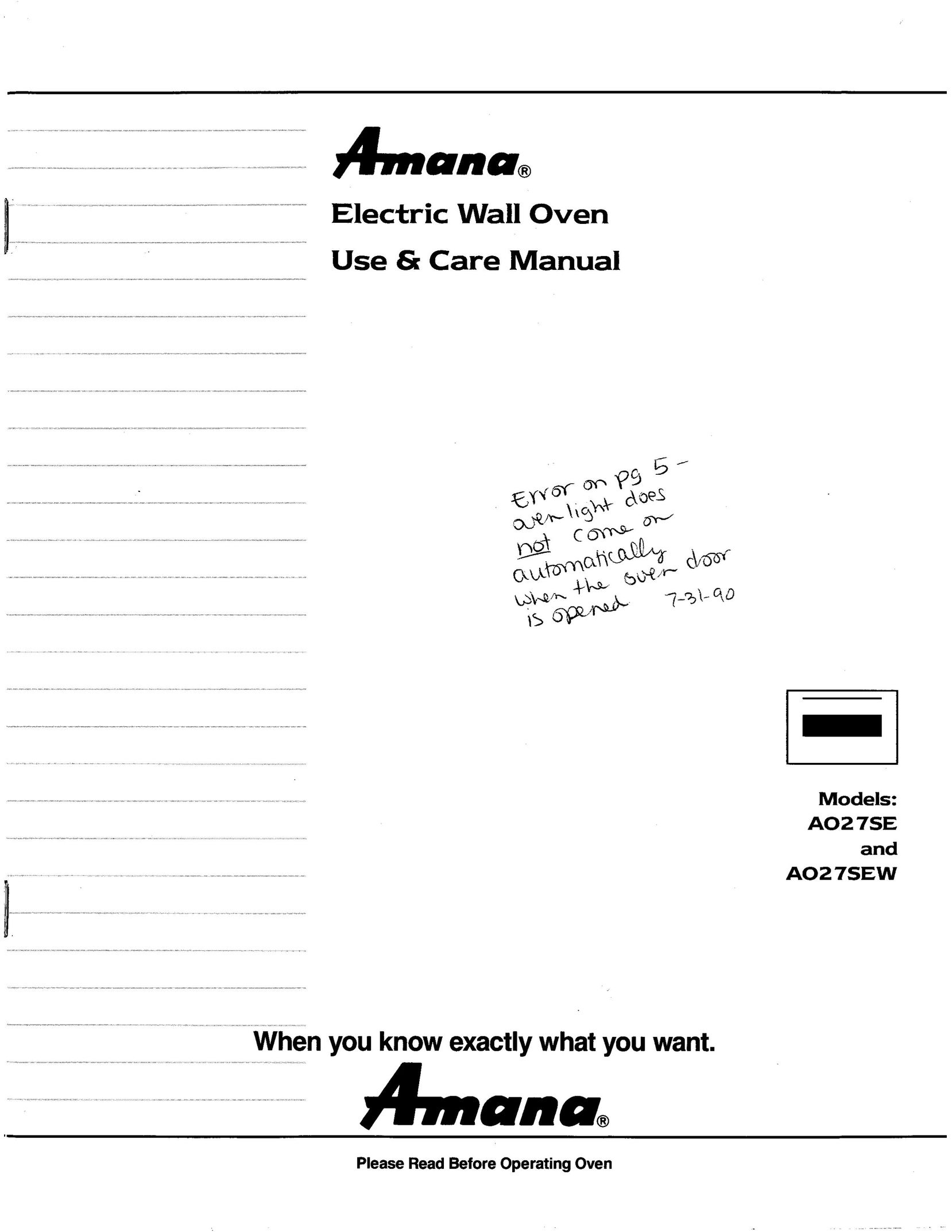 Amana AO27SEW Oven User Manual