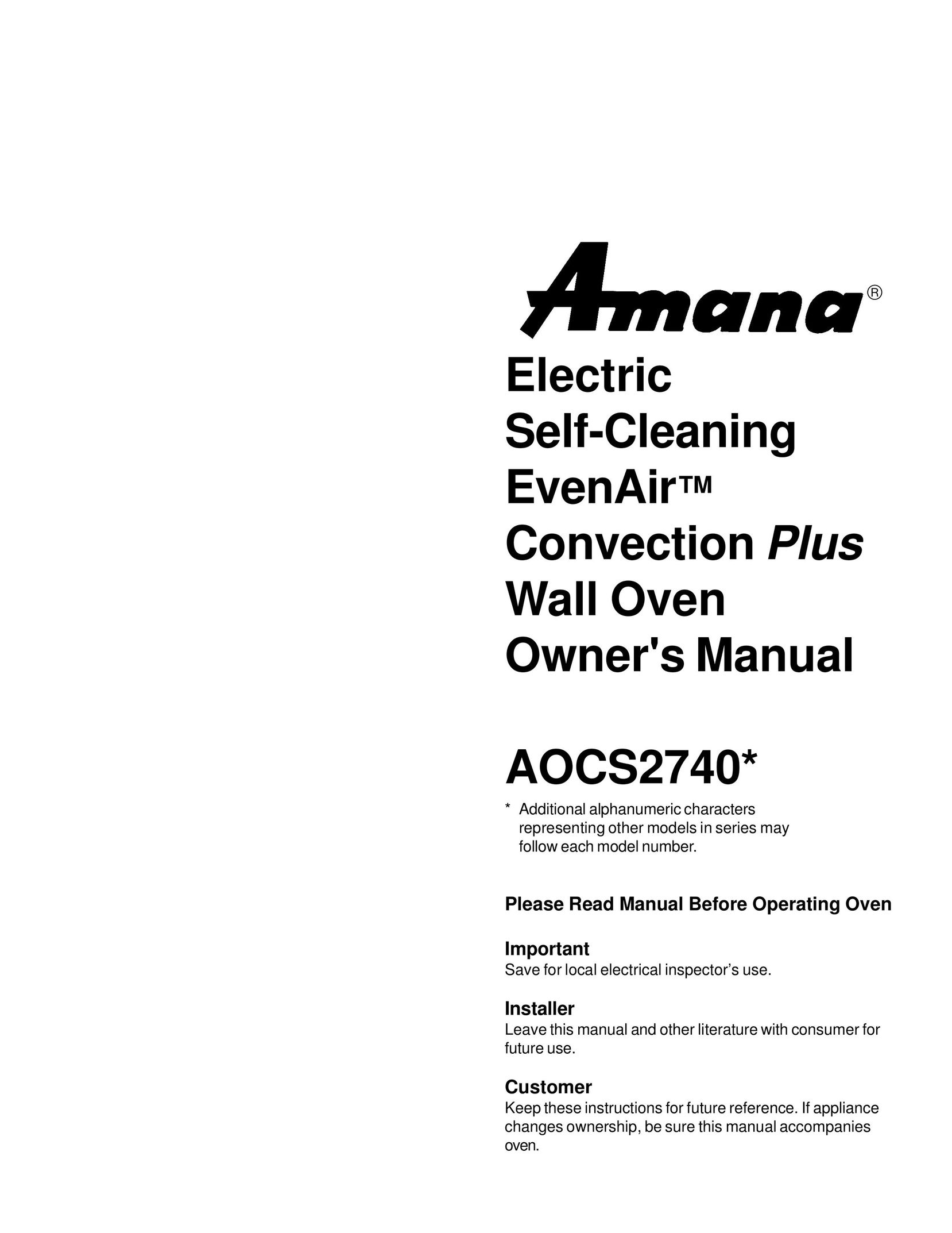 Amana AOCS2740 Oven User Manual