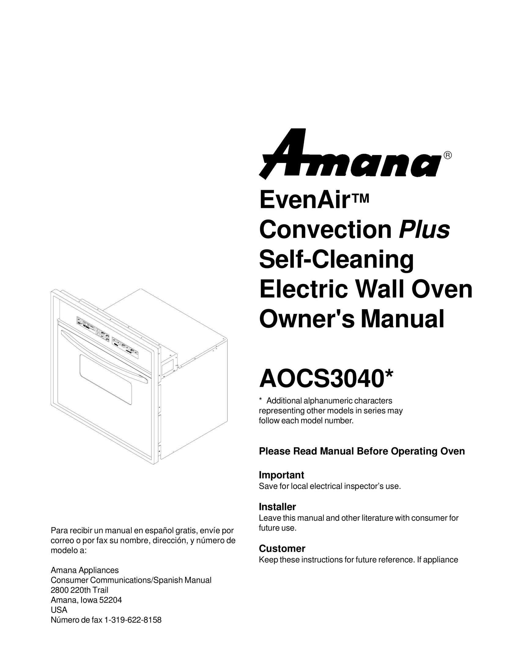 Amana AOCS3040 Oven User Manual