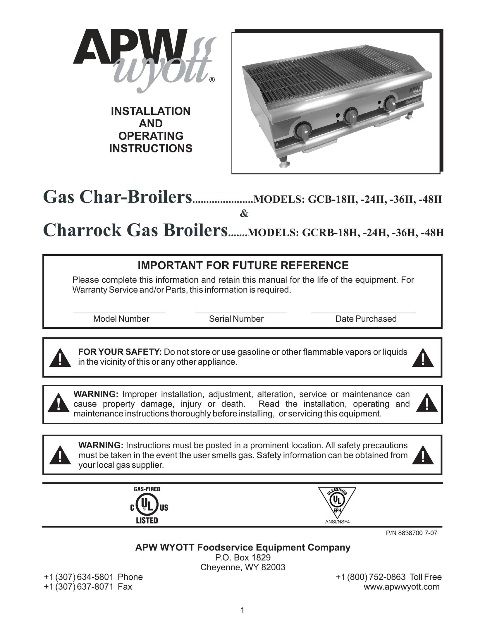 APW Wyott GCB-36H Oven User Manual