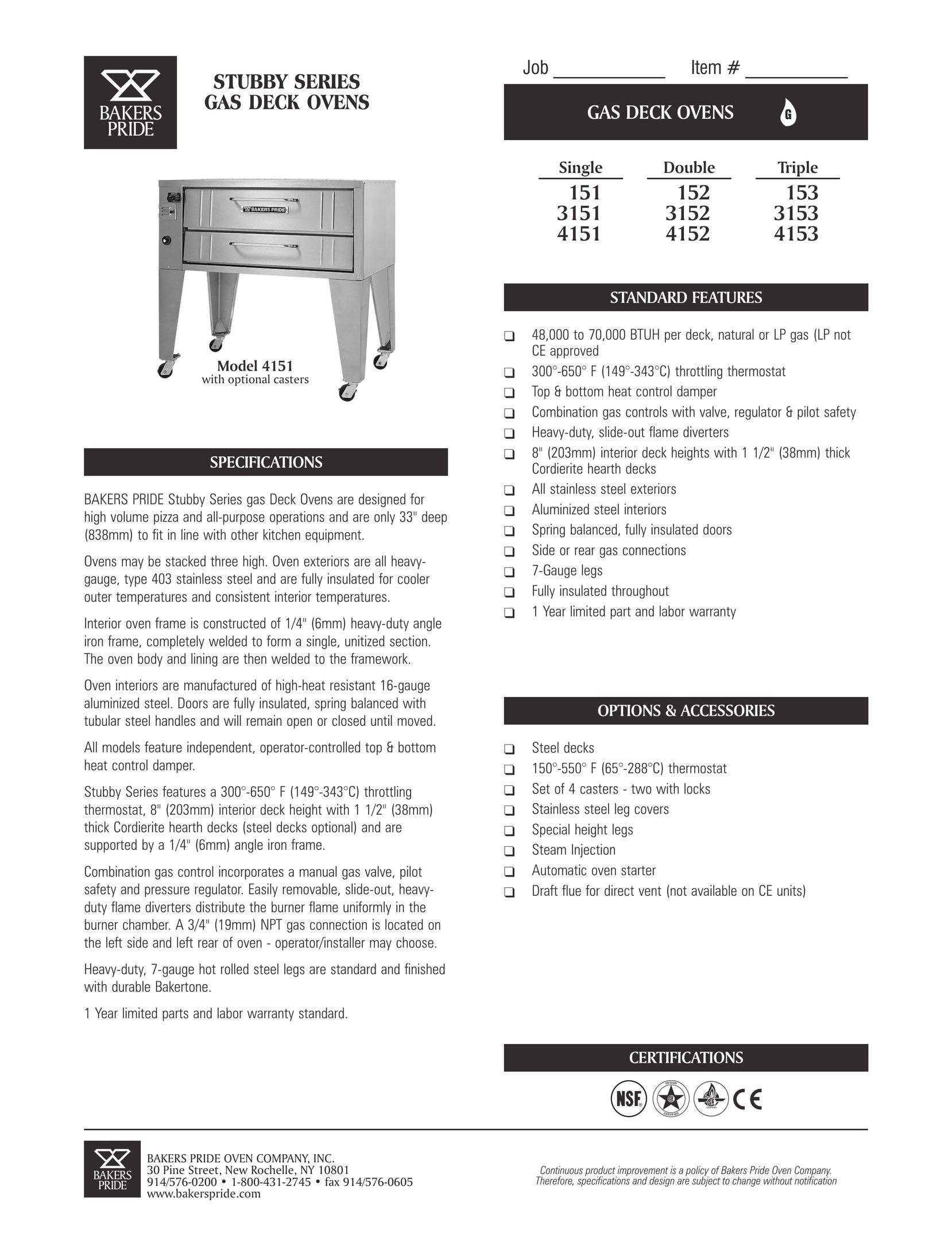 Bakers Pride Oven 4151 Oven User Manual