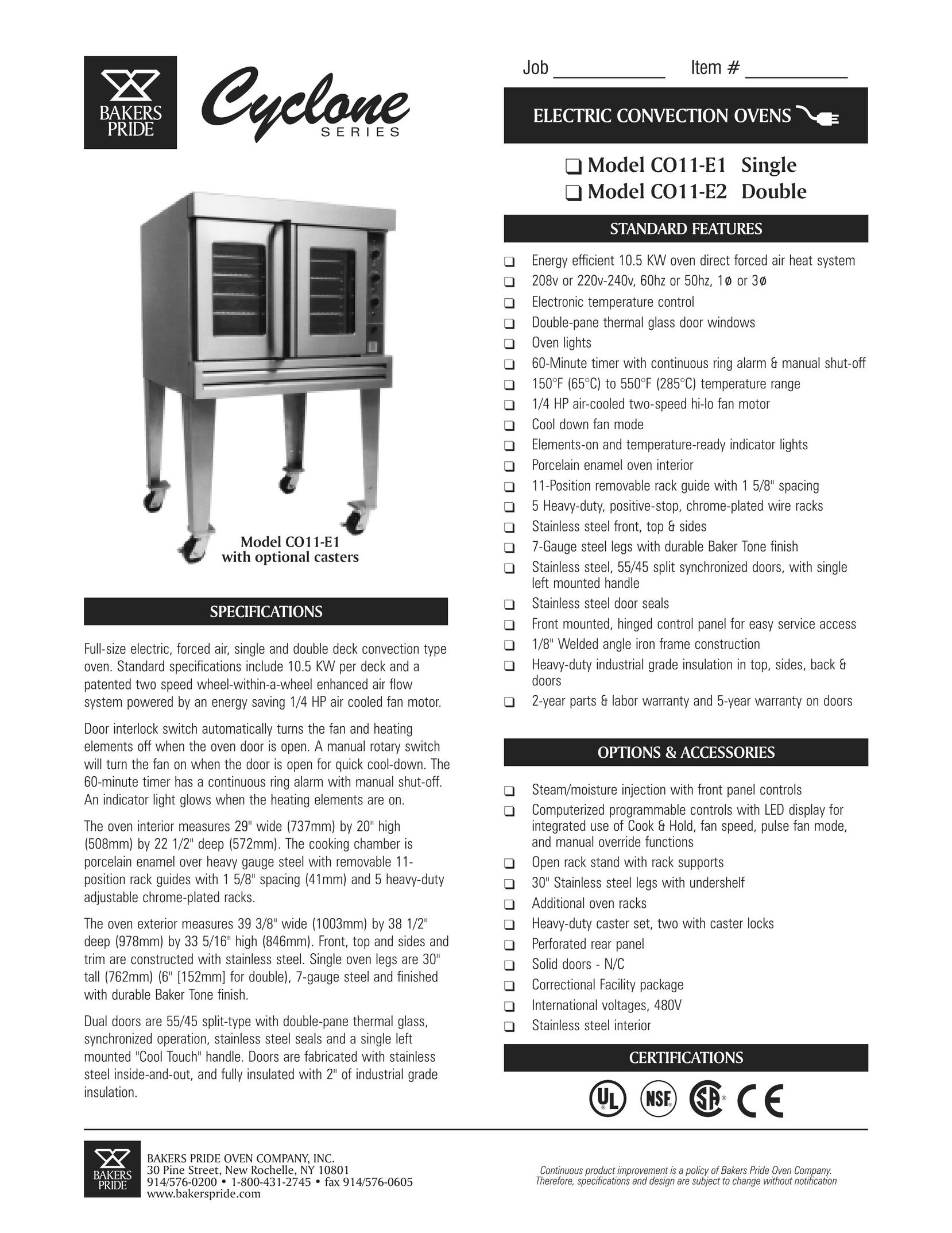 Bakers Pride Oven CO11-E1 Oven User Manual
