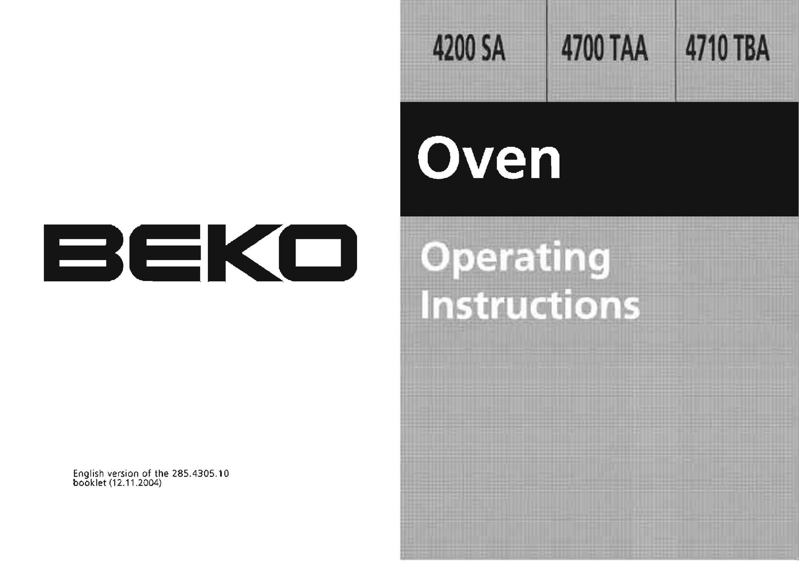 Beko 4710 TBA Oven User Manual
