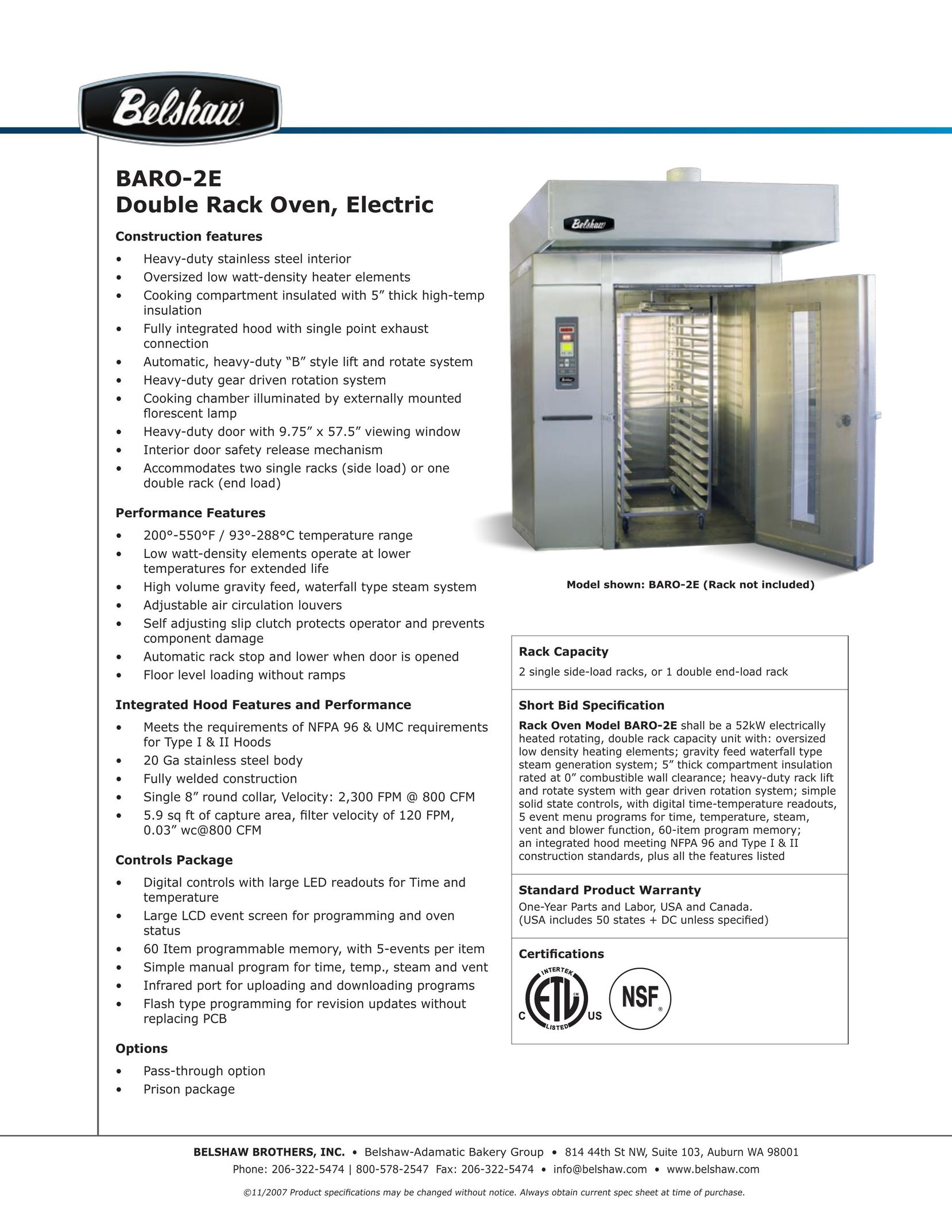 Belshaw Brothers BARO-2E Oven User Manual