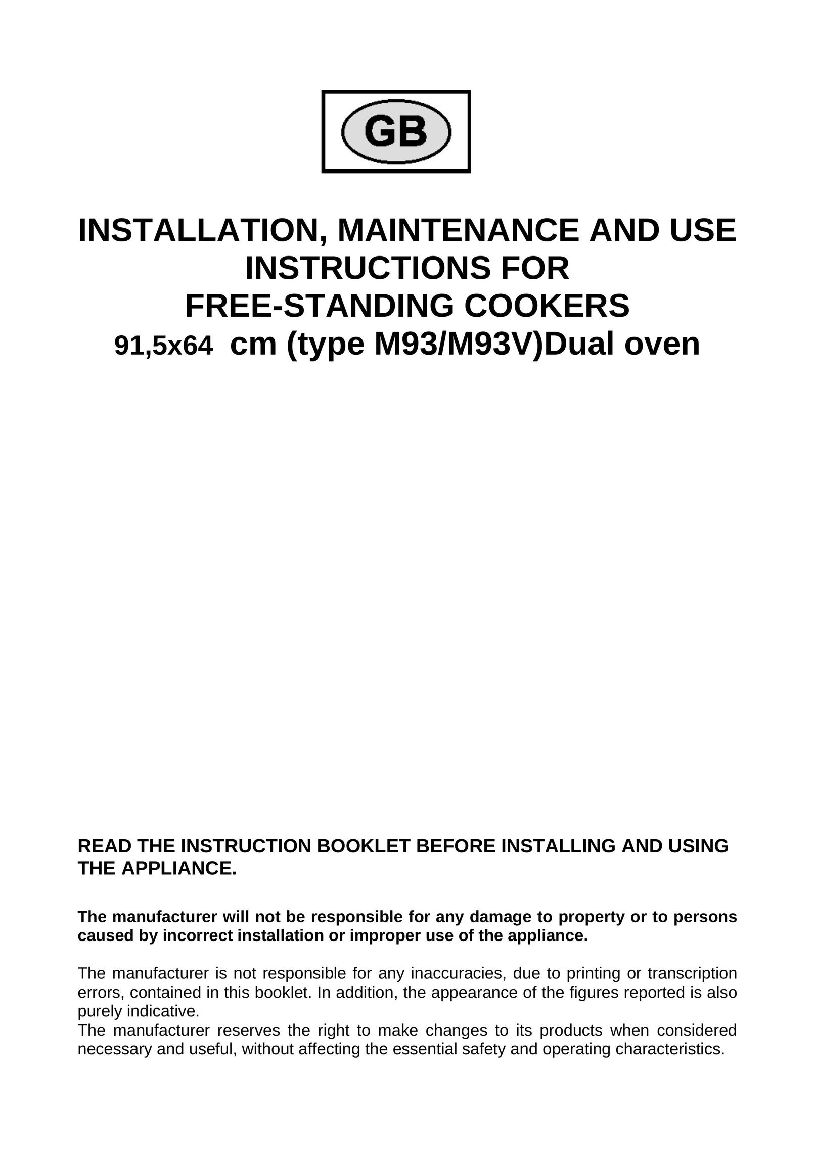 Bertazzoni M93 Oven User Manual