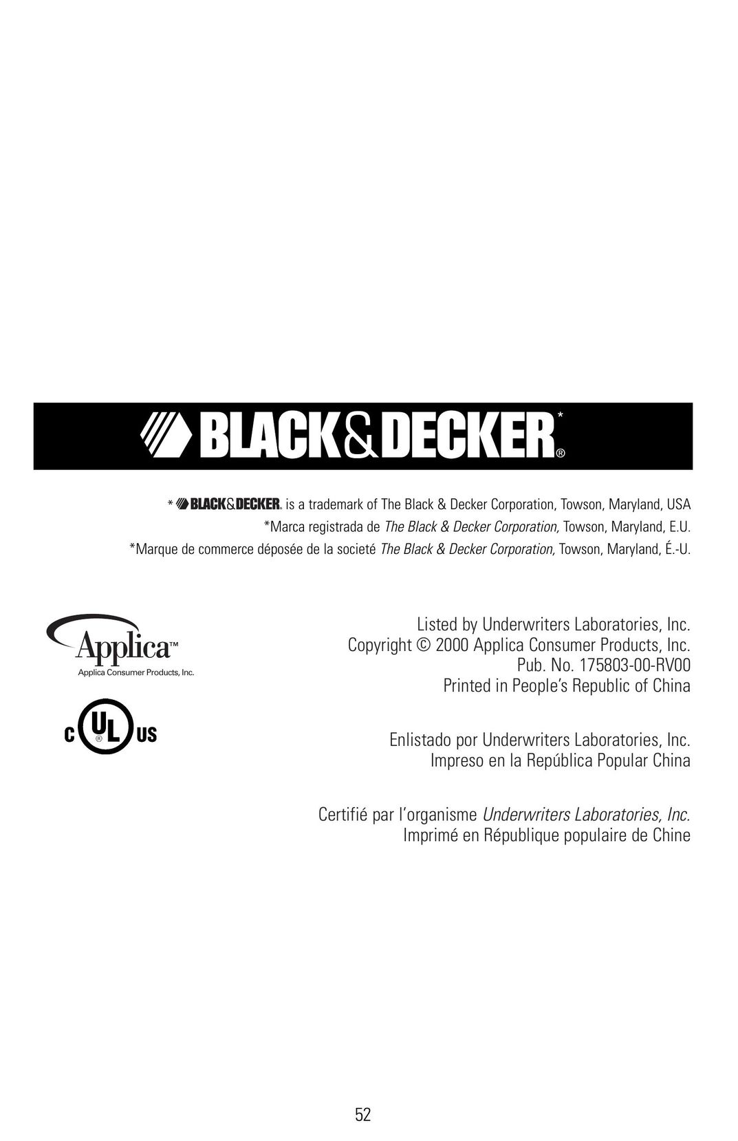 Black & Decker RTS500 Oven User Manual