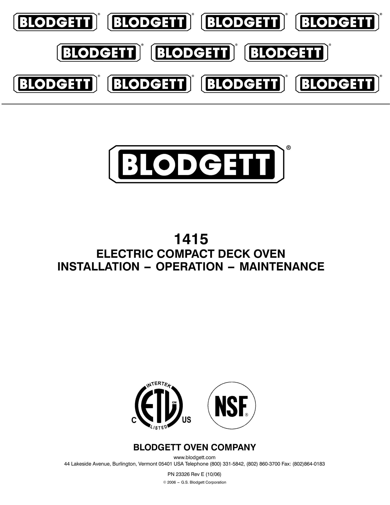 Blodgett 1415 Oven User Manual