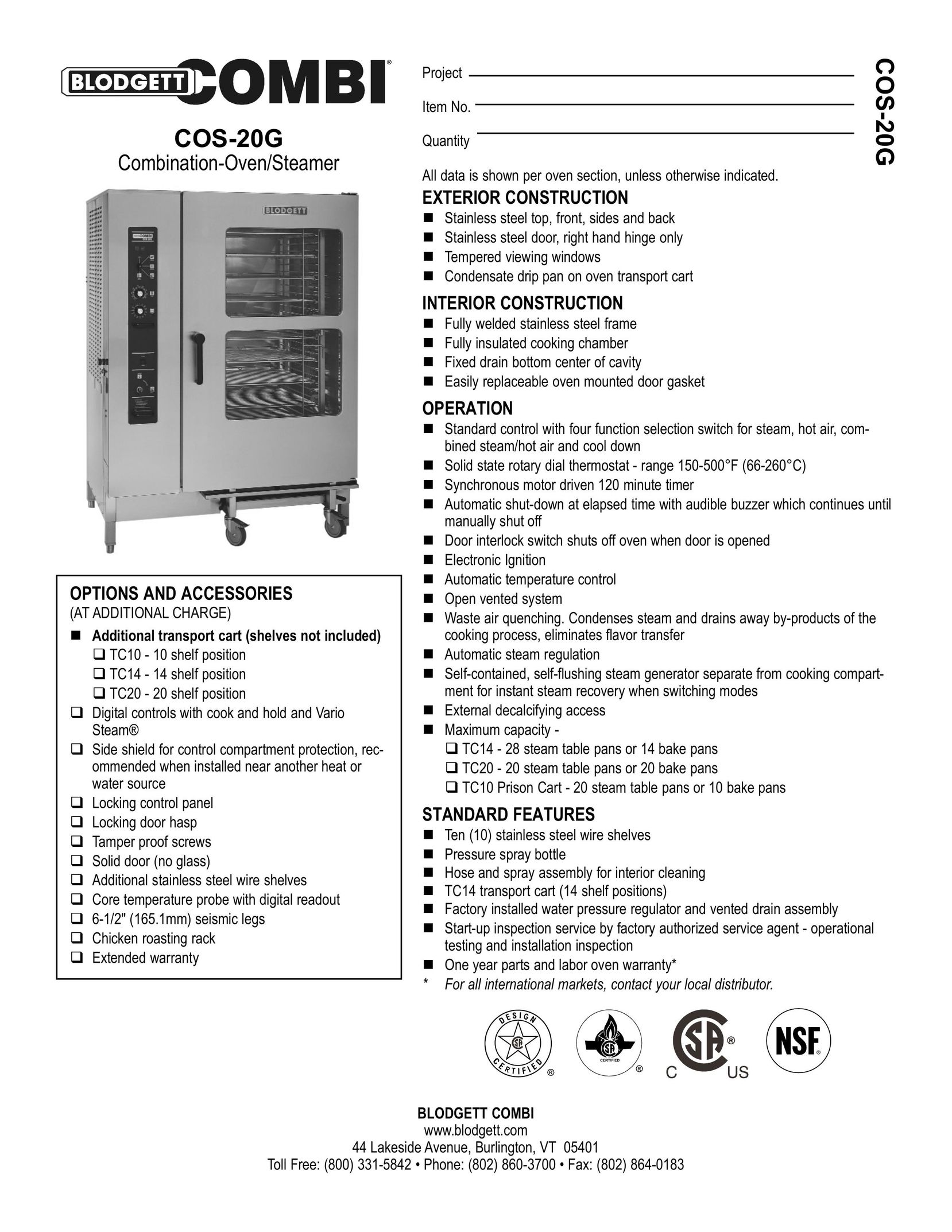 Blodgett COS-20G Oven User Manual