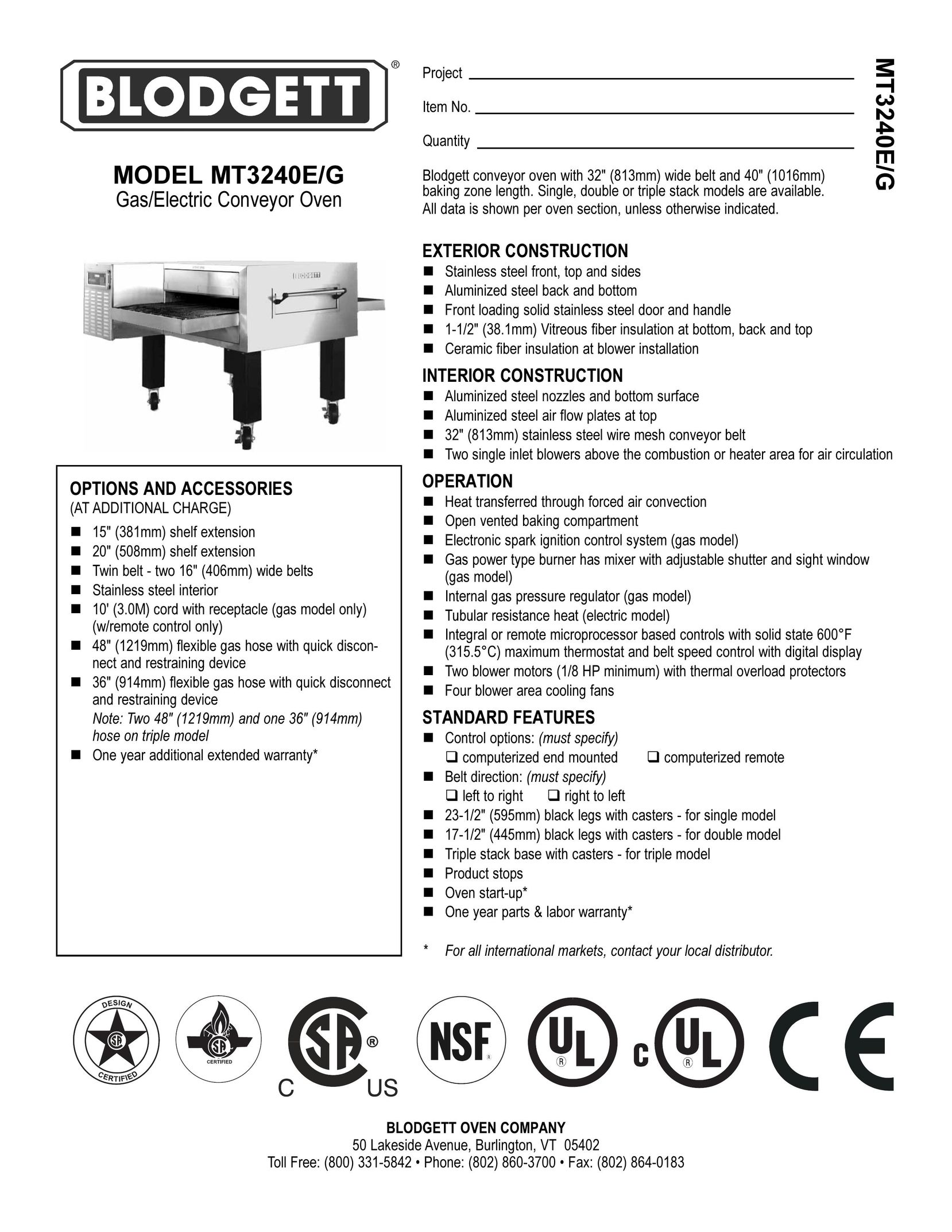 Blodgett MT3240E/G Oven User Manual