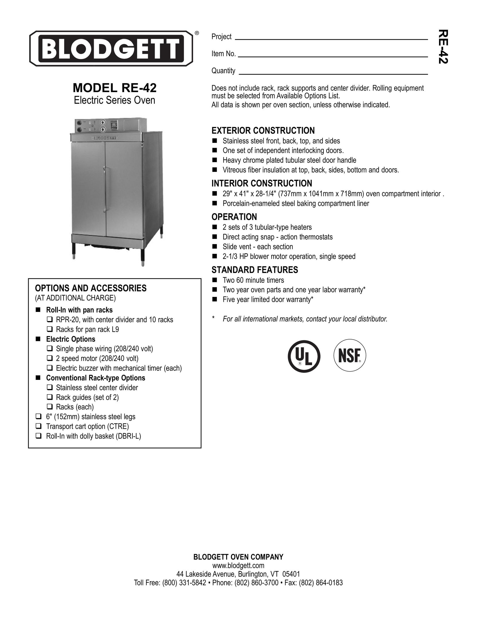 Blodgett RE-42 Oven User Manual