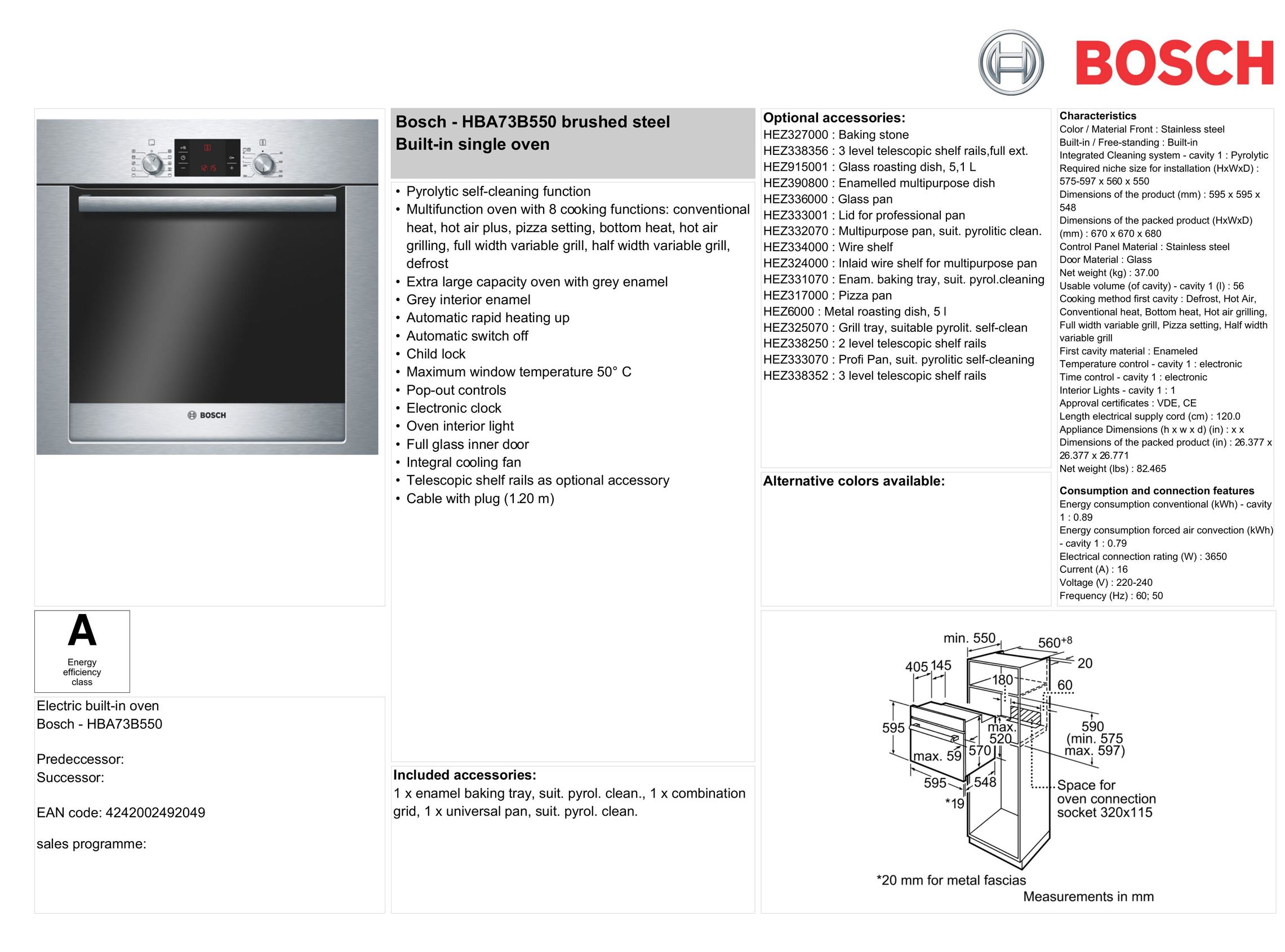 Bosch Appliances HBA738550 Oven User Manual