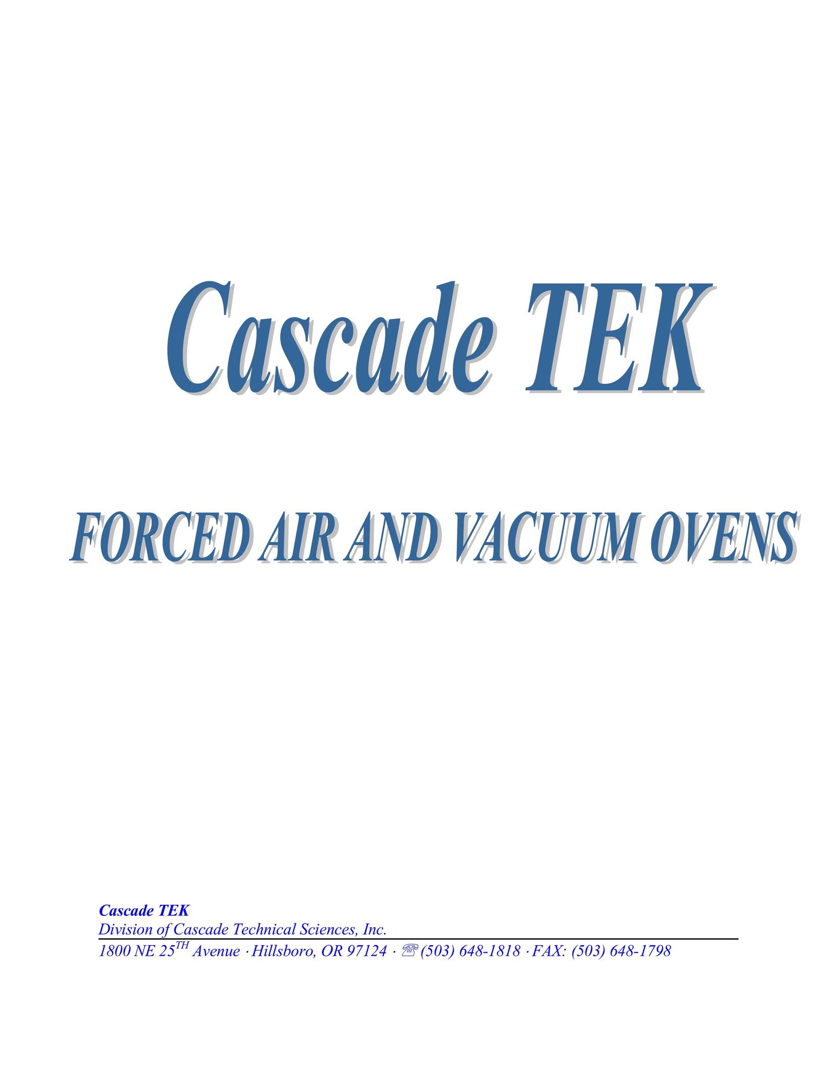 Cascade TVO-1 Oven User Manual