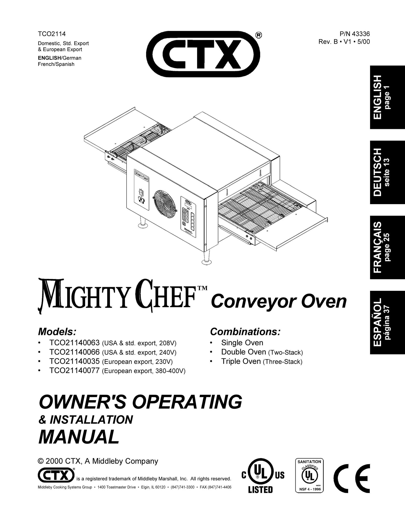 CTX TCO21140035 Oven User Manual