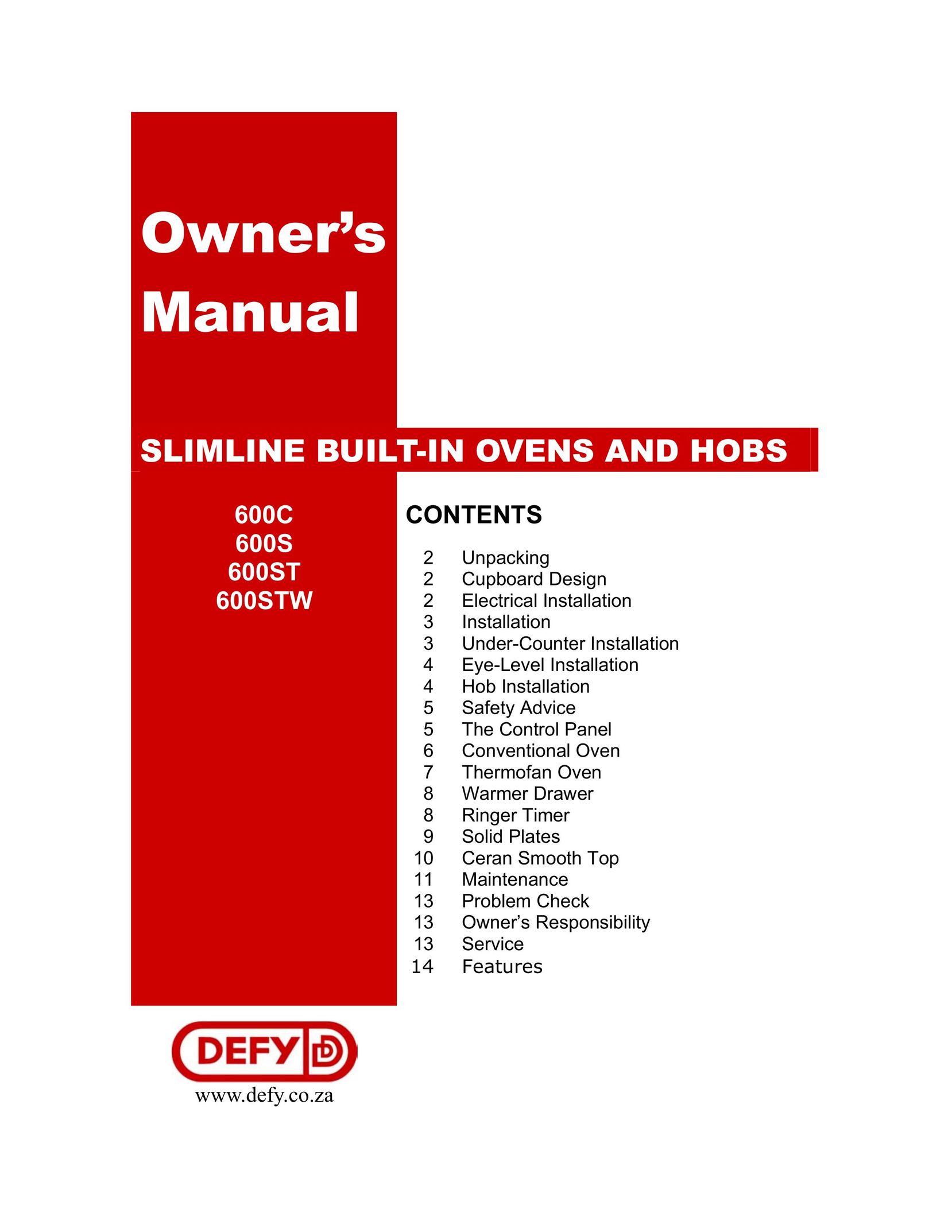 Defy Appliances 600STW Oven User Manual