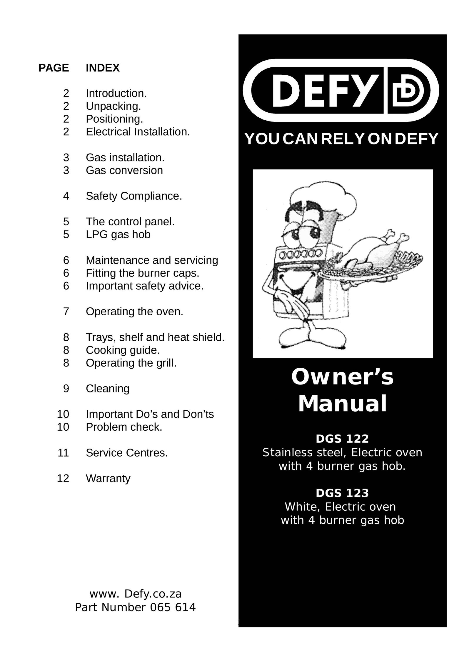 Defy Appliances DGS 122 Oven User Manual