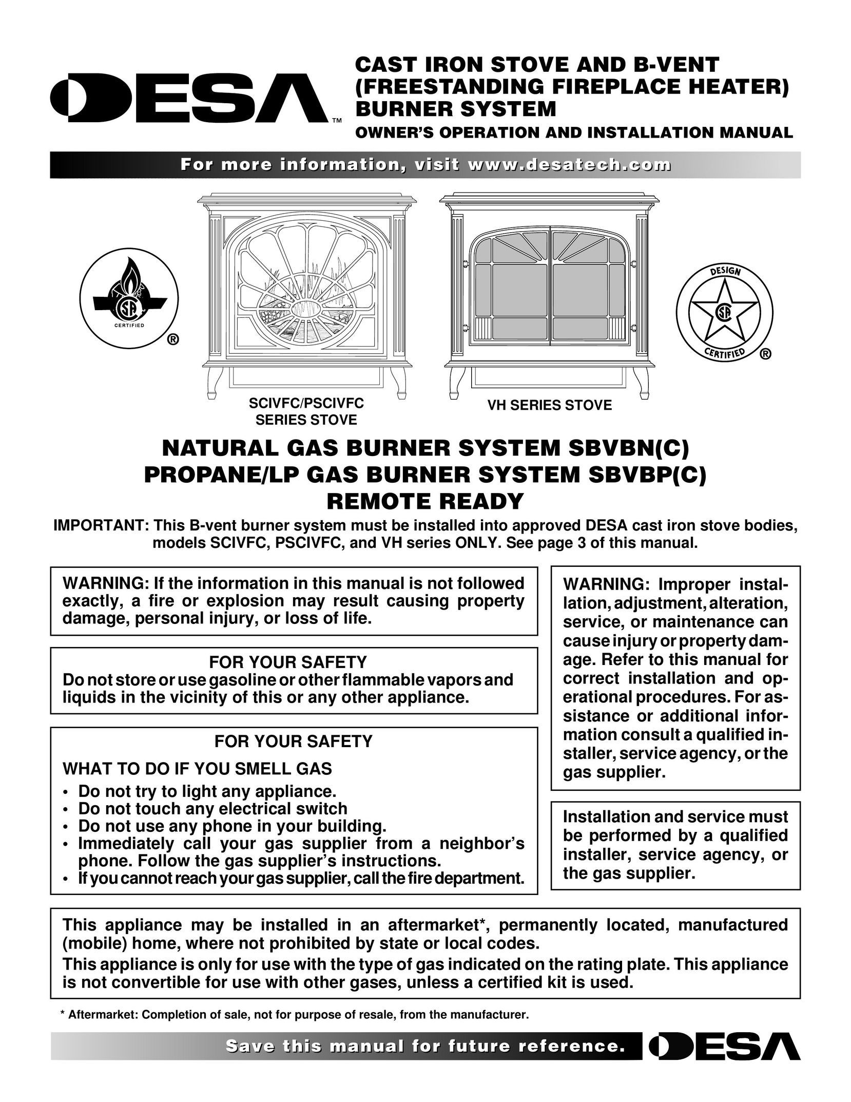 Desa SBVBN(C) Oven User Manual