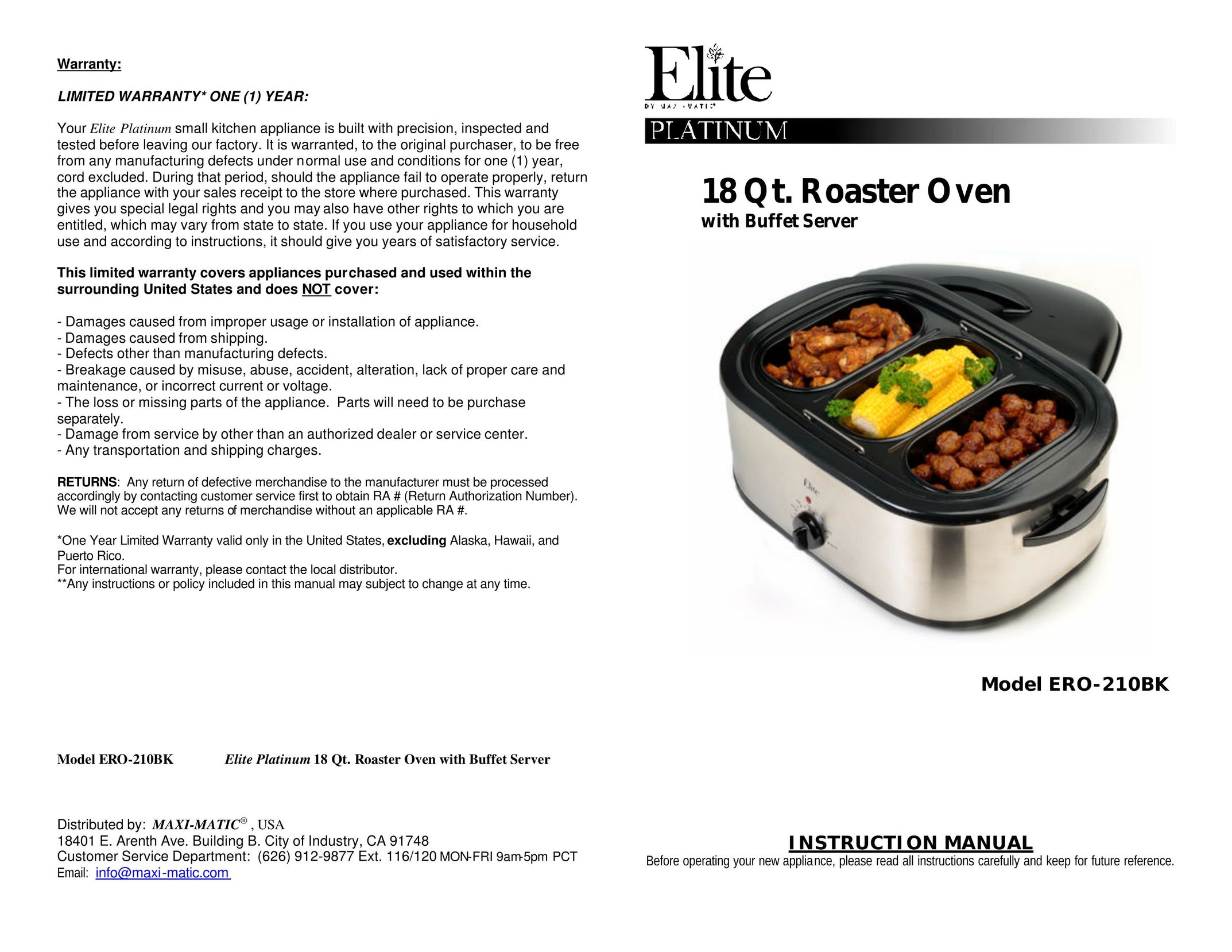 Elite ERO-210BK Oven User Manual