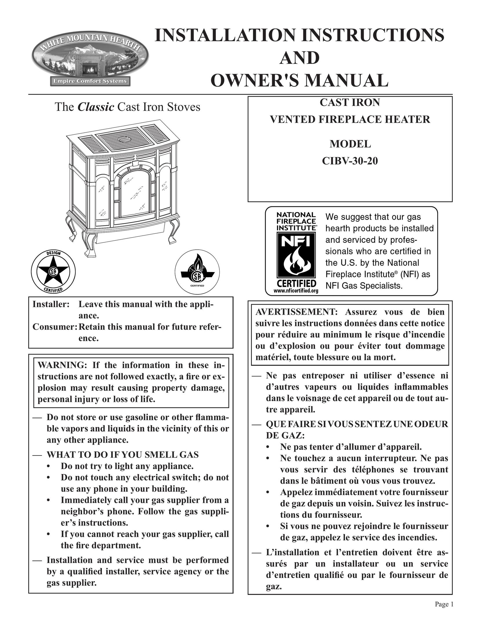 Empire Comfort Systems CIBV-30-20 Oven User Manual
