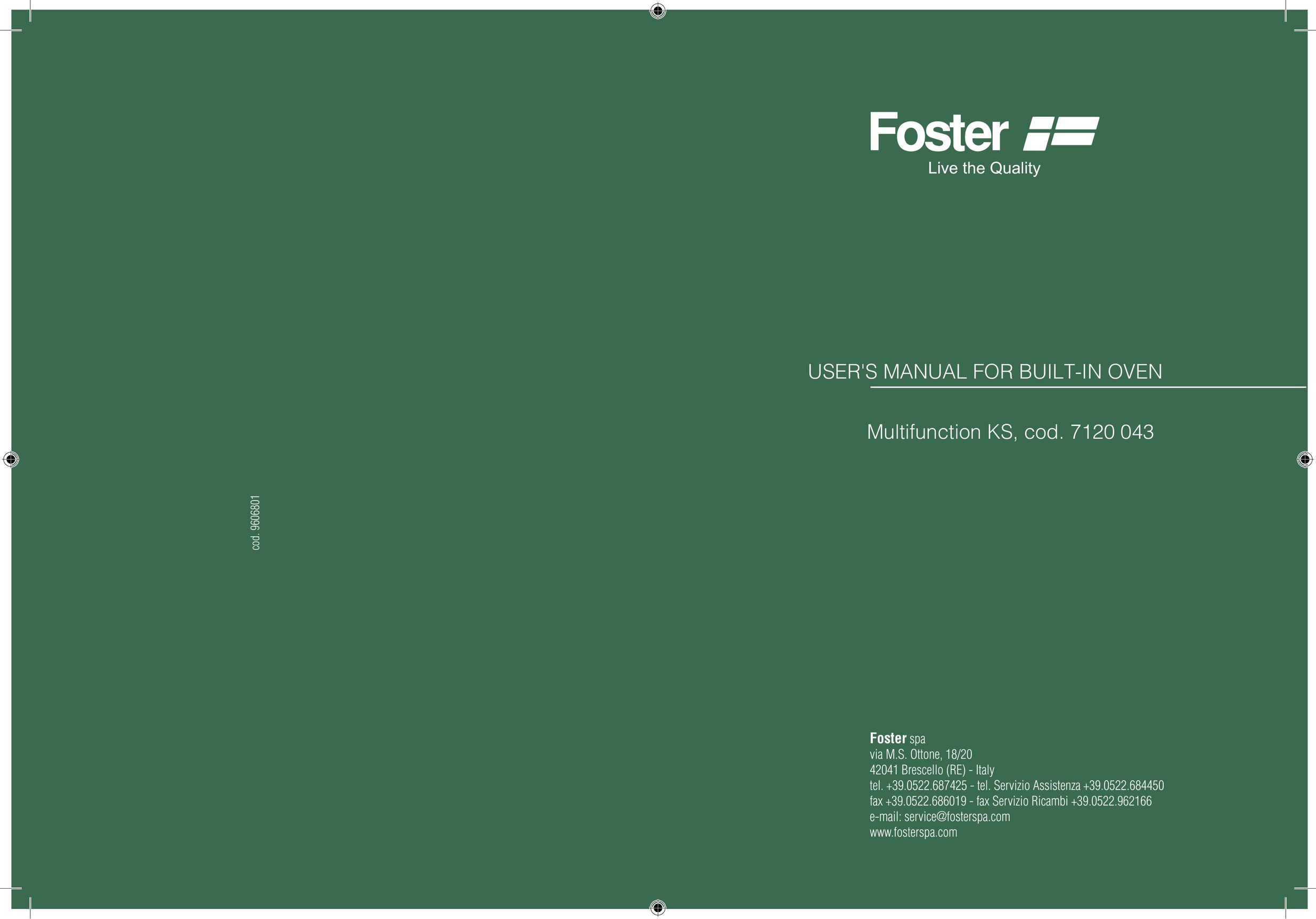 Foster 7120 043 Oven User Manual