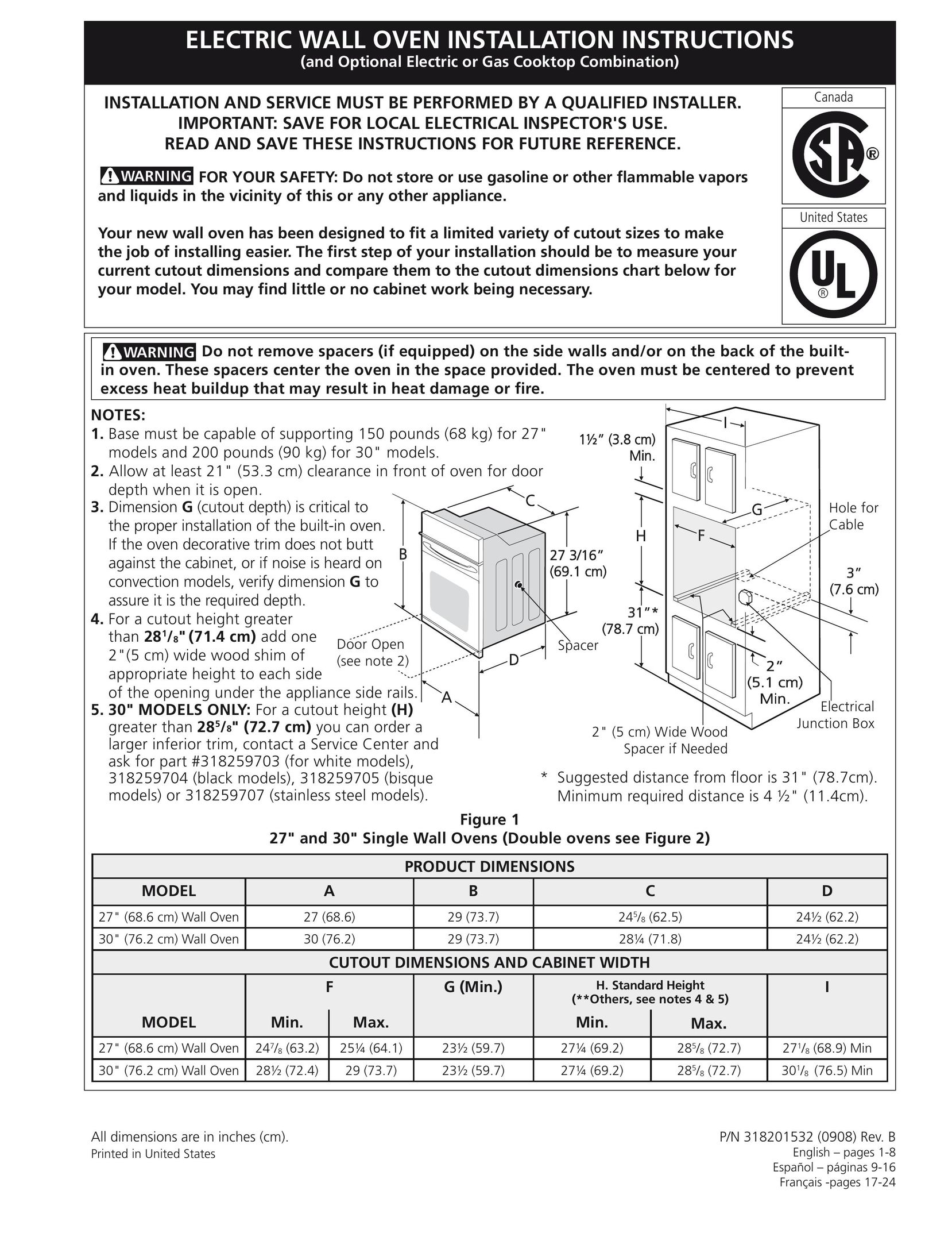 Frigidaire 318201532 Oven User Manual