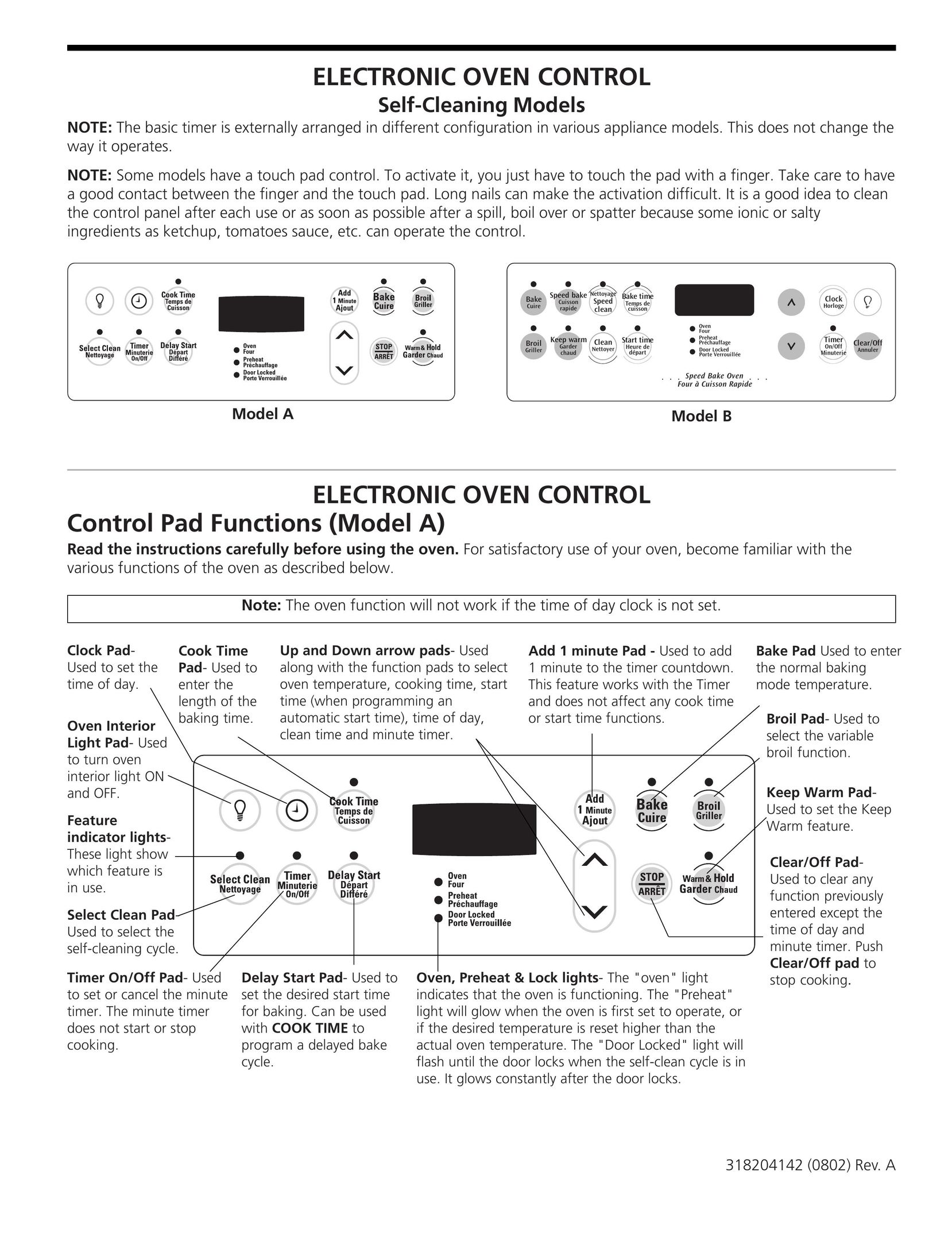 Frigidaire 318204142 (0802) Oven User Manual