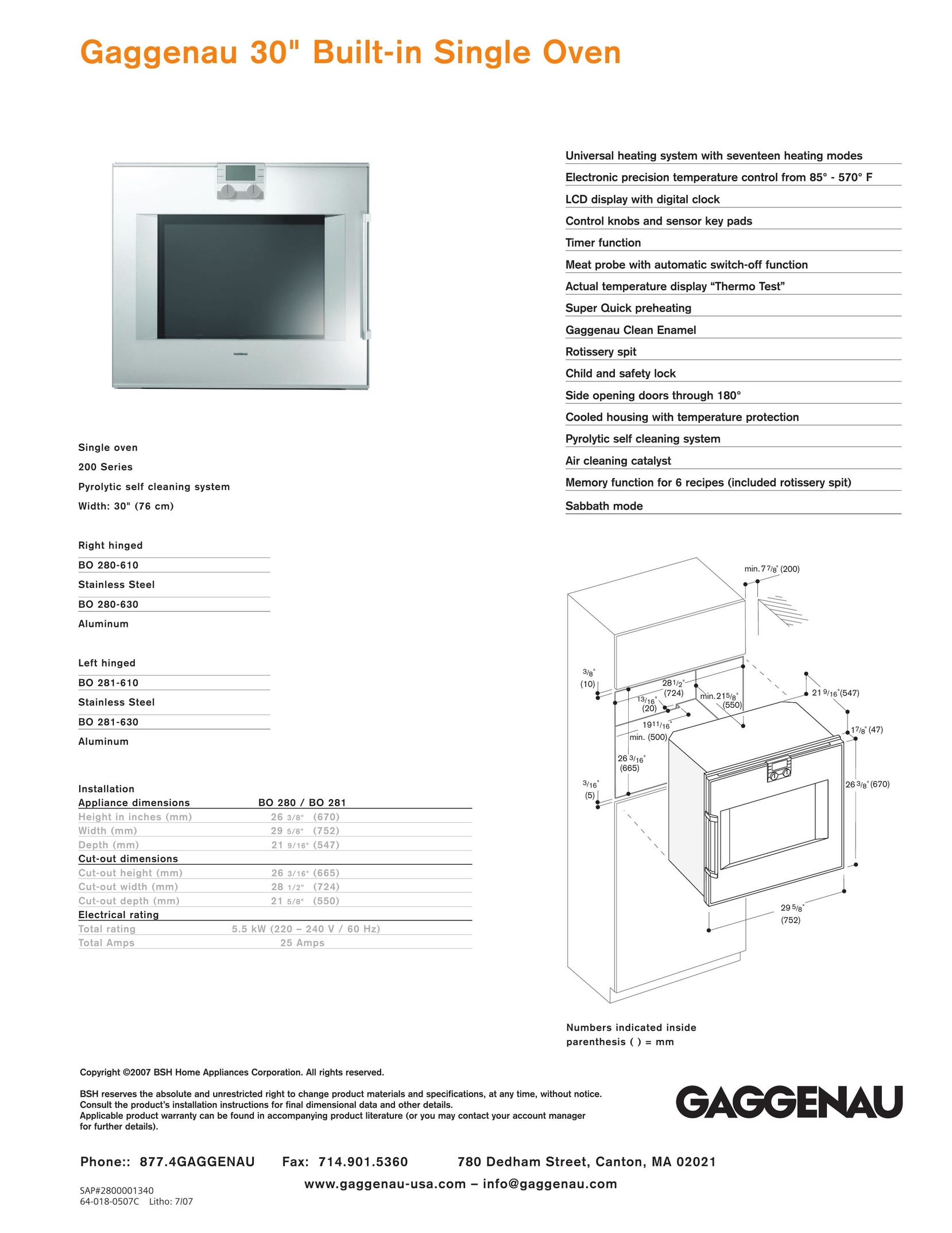 Gaggenau Built-in Single Oven Oven User Manual