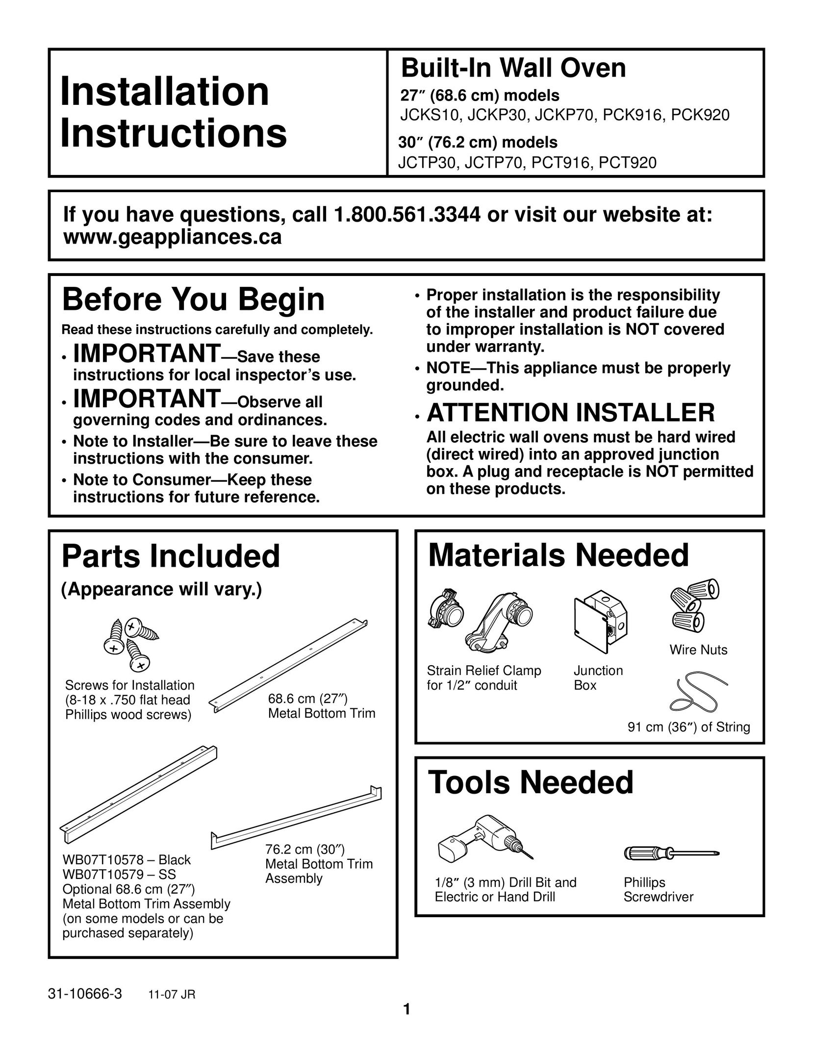 GE JCKS10 Oven User Manual
