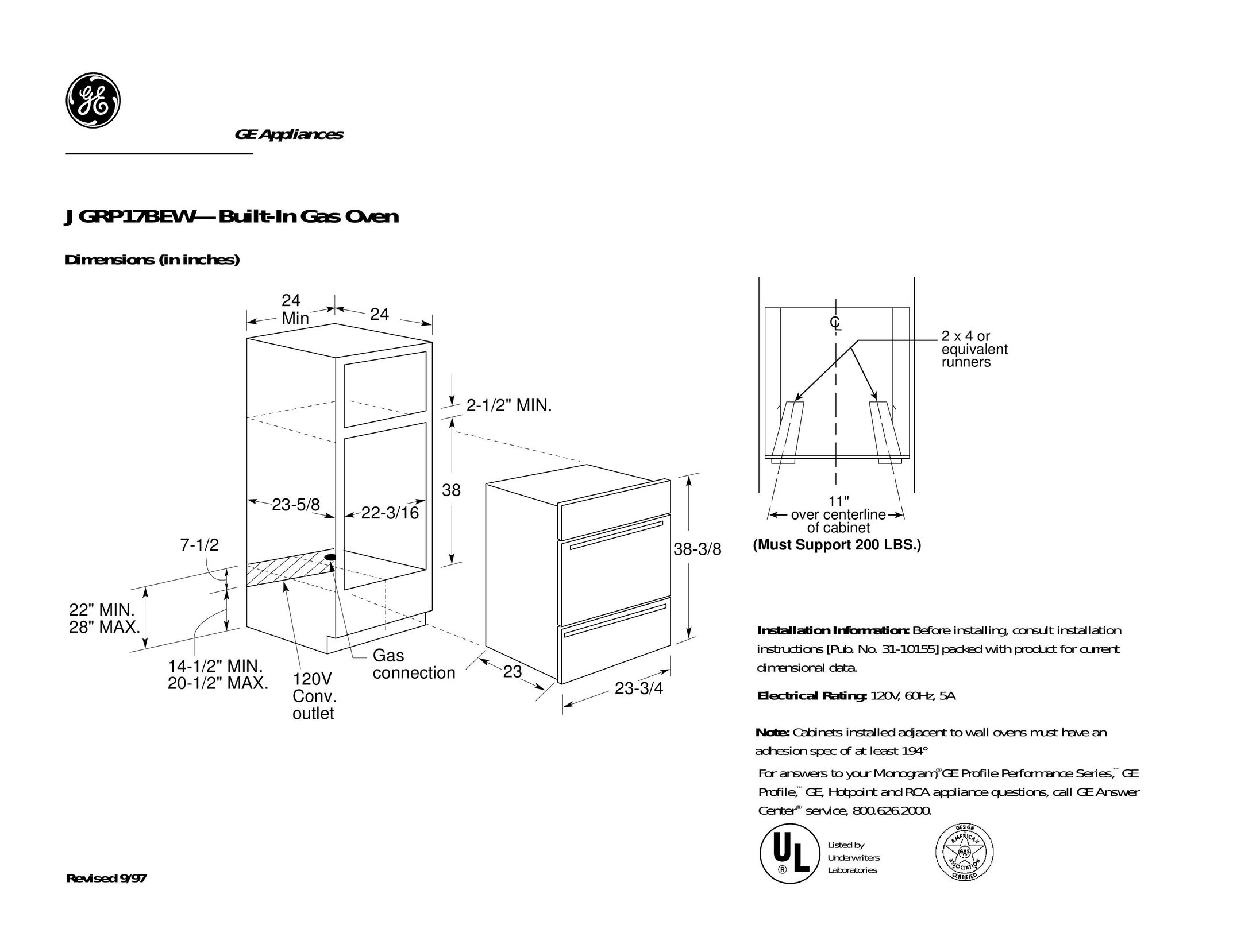 GE JGRP17BEW Oven User Manual