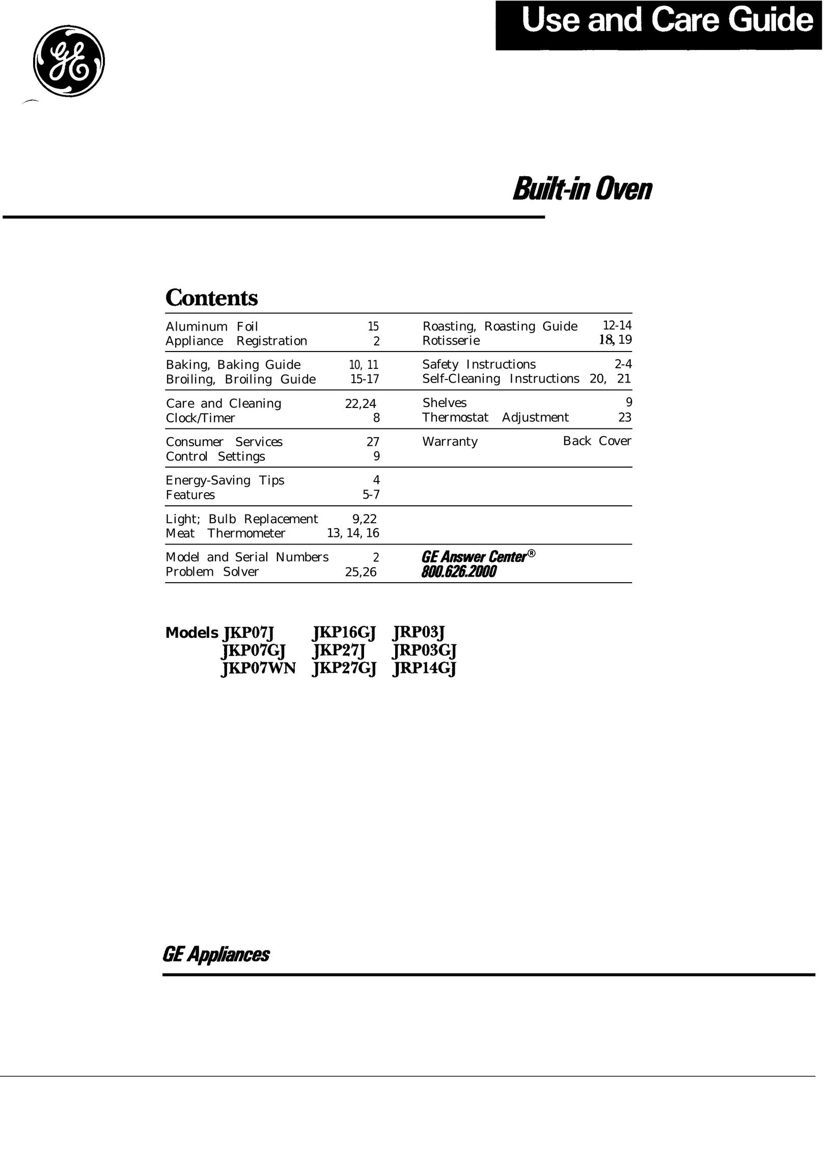 GE JKP07J Oven User Manual